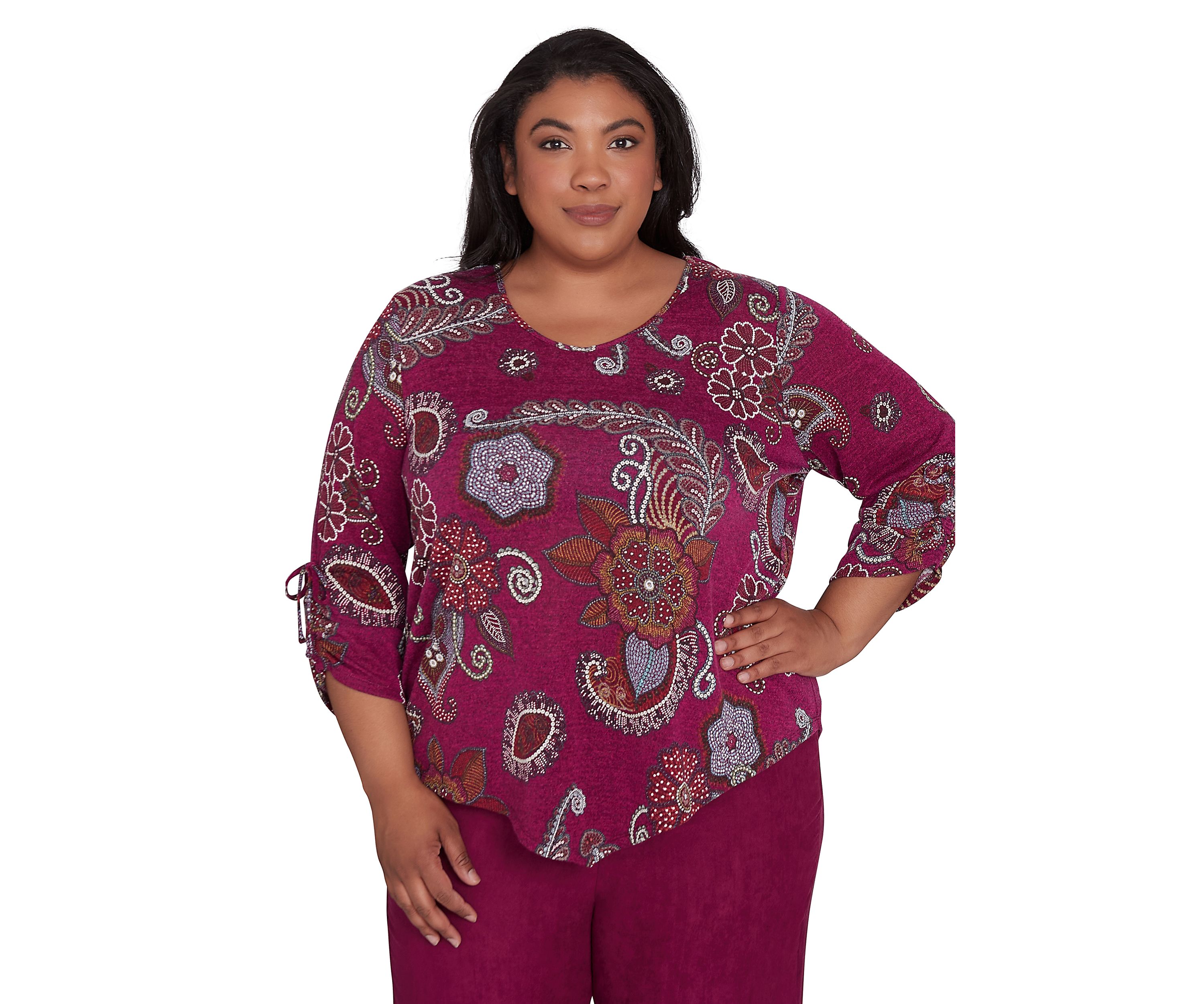 Plus Size Wine Country Melange Floral Medallion Top