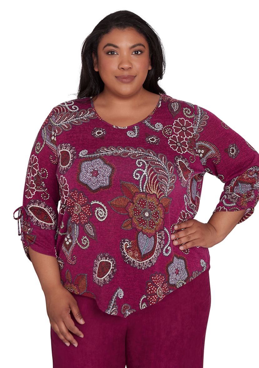 Plus Size Wine Country Melange Floral Medallion Top