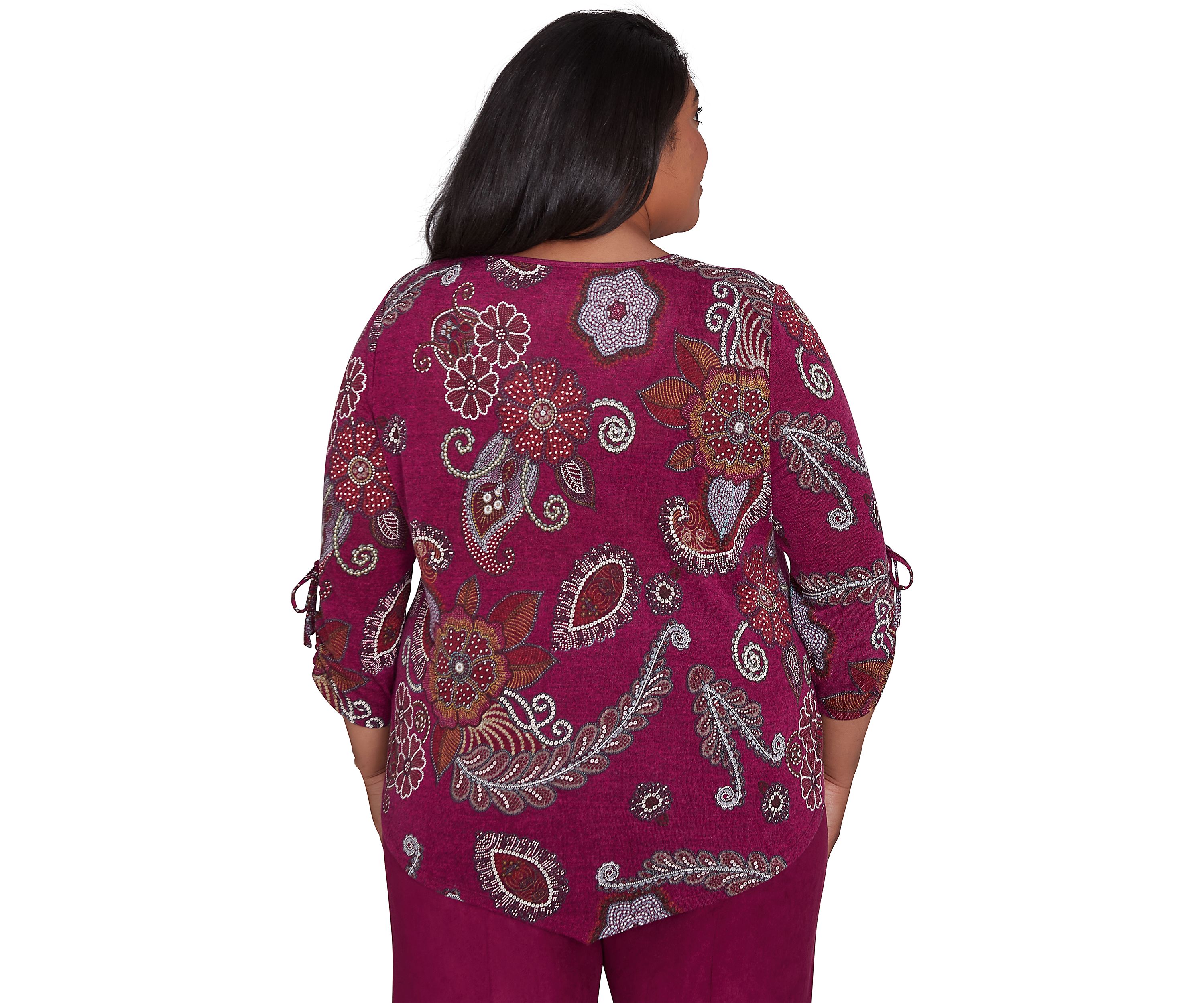Plus Size Wine Country Melange Floral Medallion Top