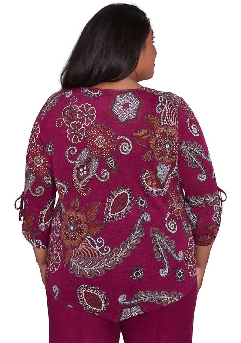 Plus Size Wine Country Melange Floral Medallion Top