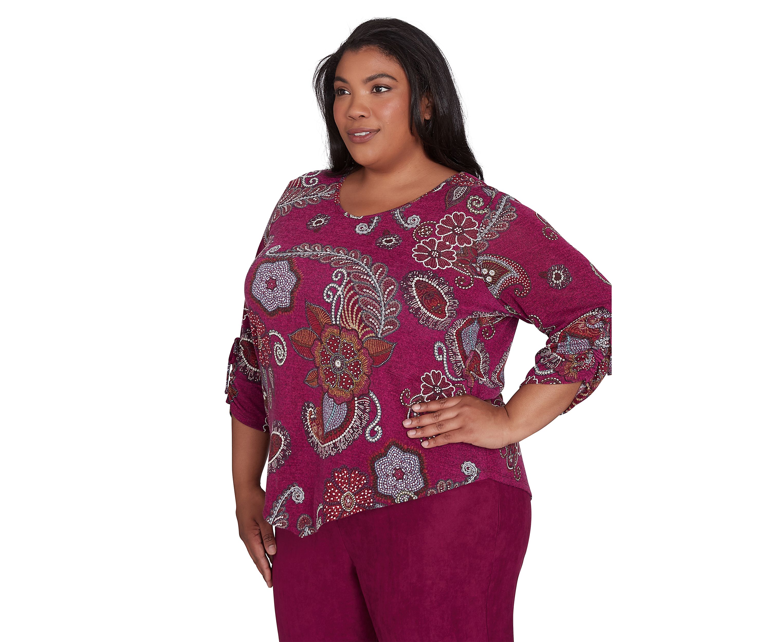 Plus Size Wine Country Melange Floral Medallion Top