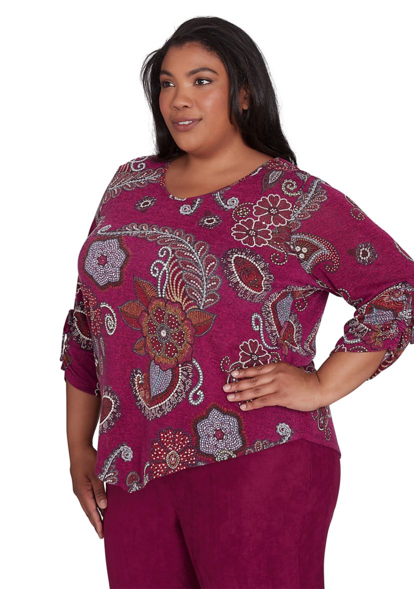 Plus Size Wine Country Melange Floral Medallion Top