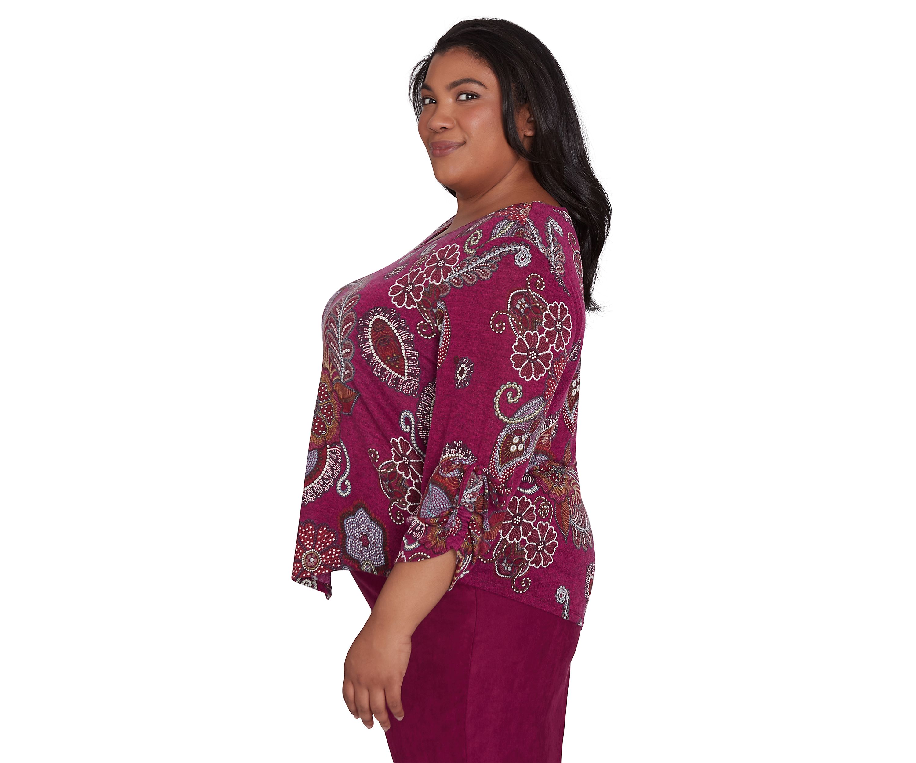 Plus Size Wine Country Melange Floral Medallion Top