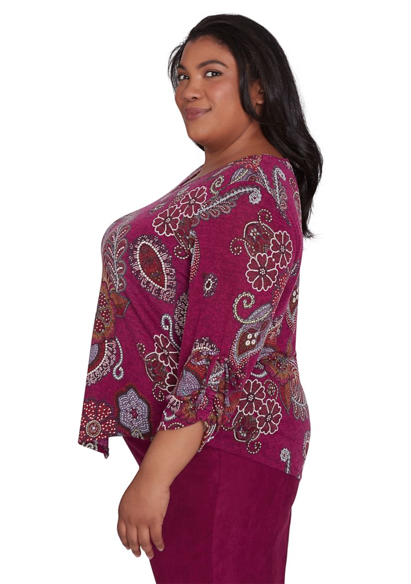 Plus Size Wine Country Melange Floral Medallion Top