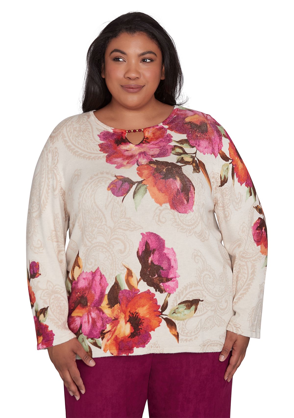 Plus Size Wine Country Watercolor Floral Top 