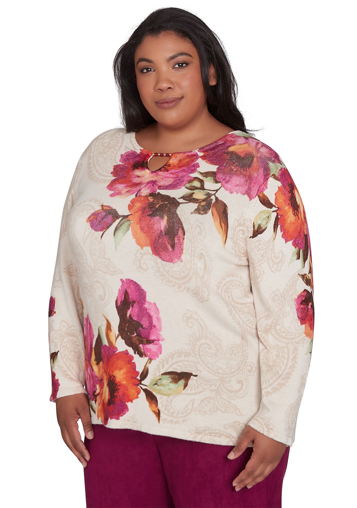 Plus Size Wine Country Watercolor Floral Top 