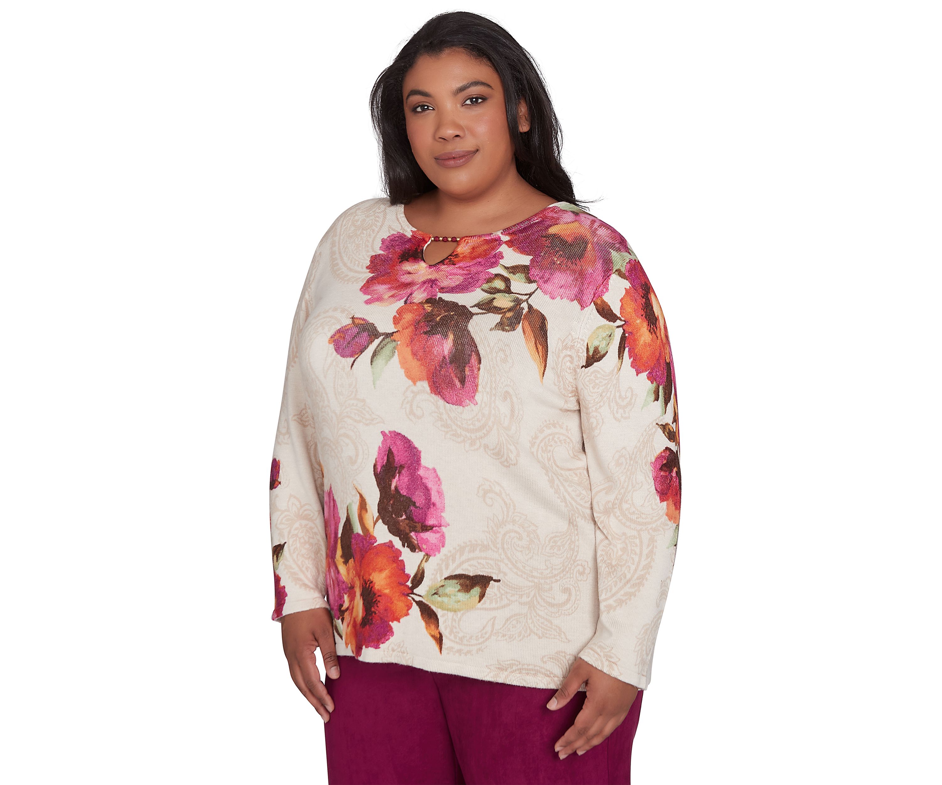 Plus Size Wine Country Watercolor Floral Top 