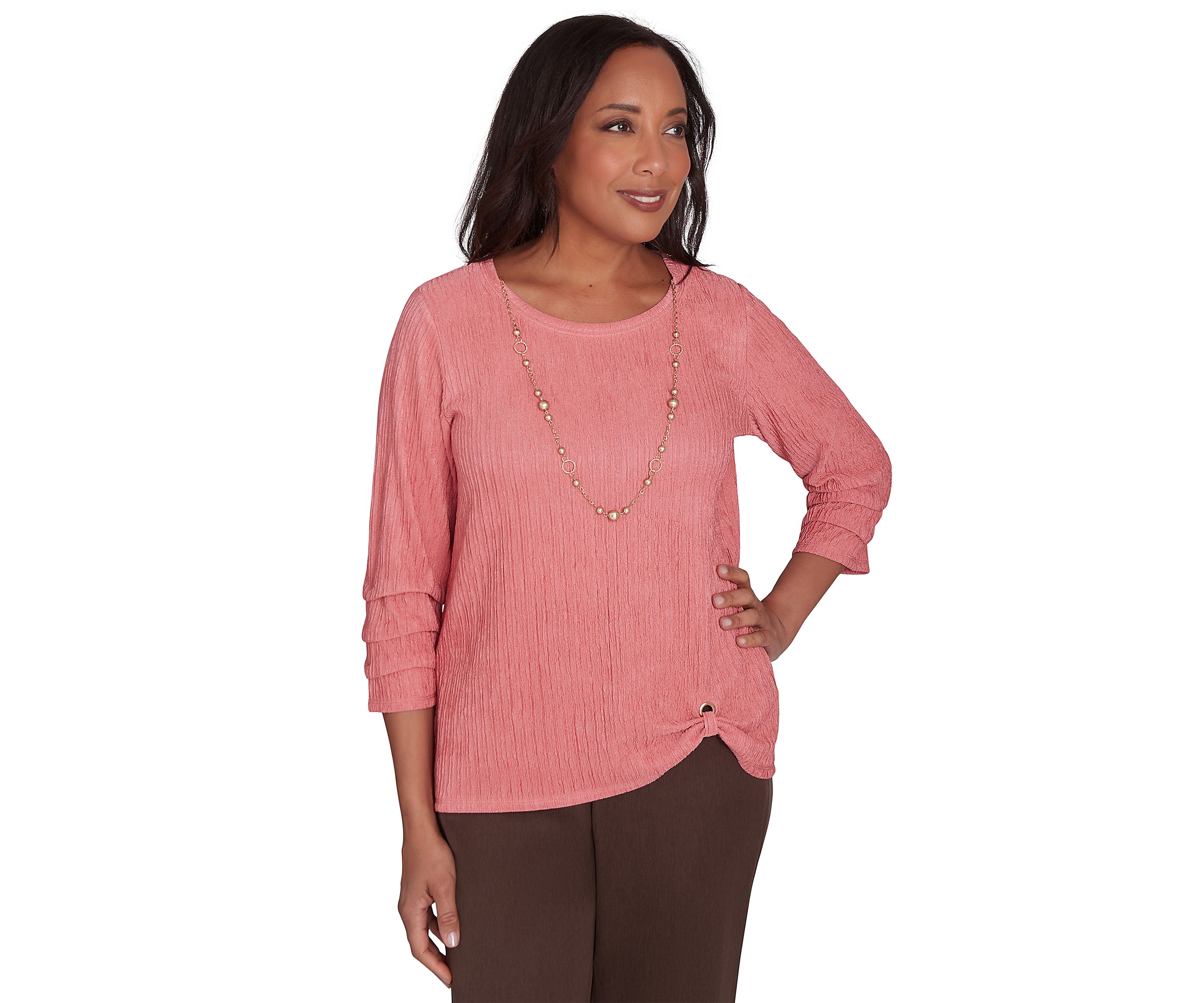 Petite Wine Country Solid Texture with Novelty Sleeve Top