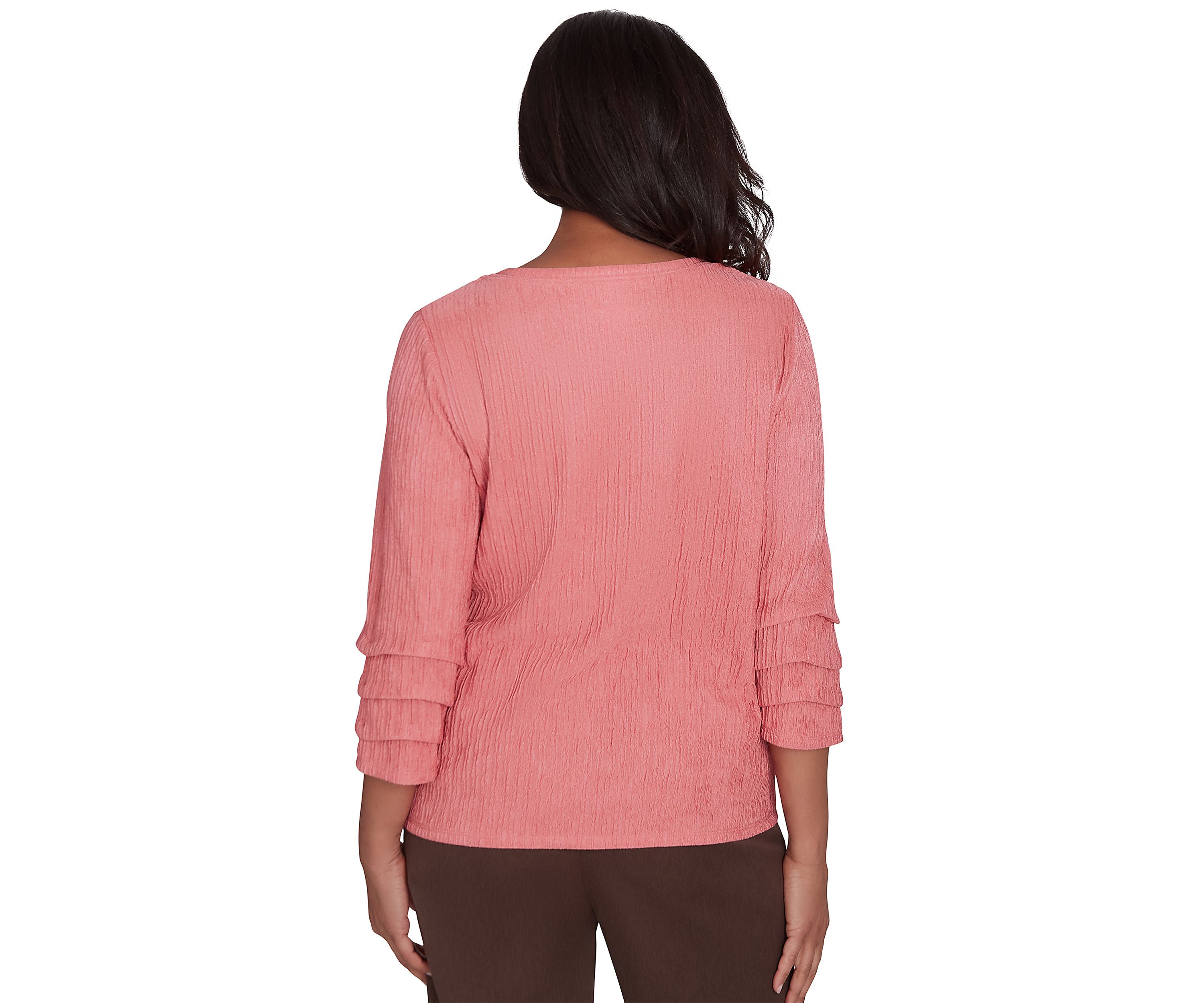 Petite Wine Country Solid Texture with Novelty Sleeve Top