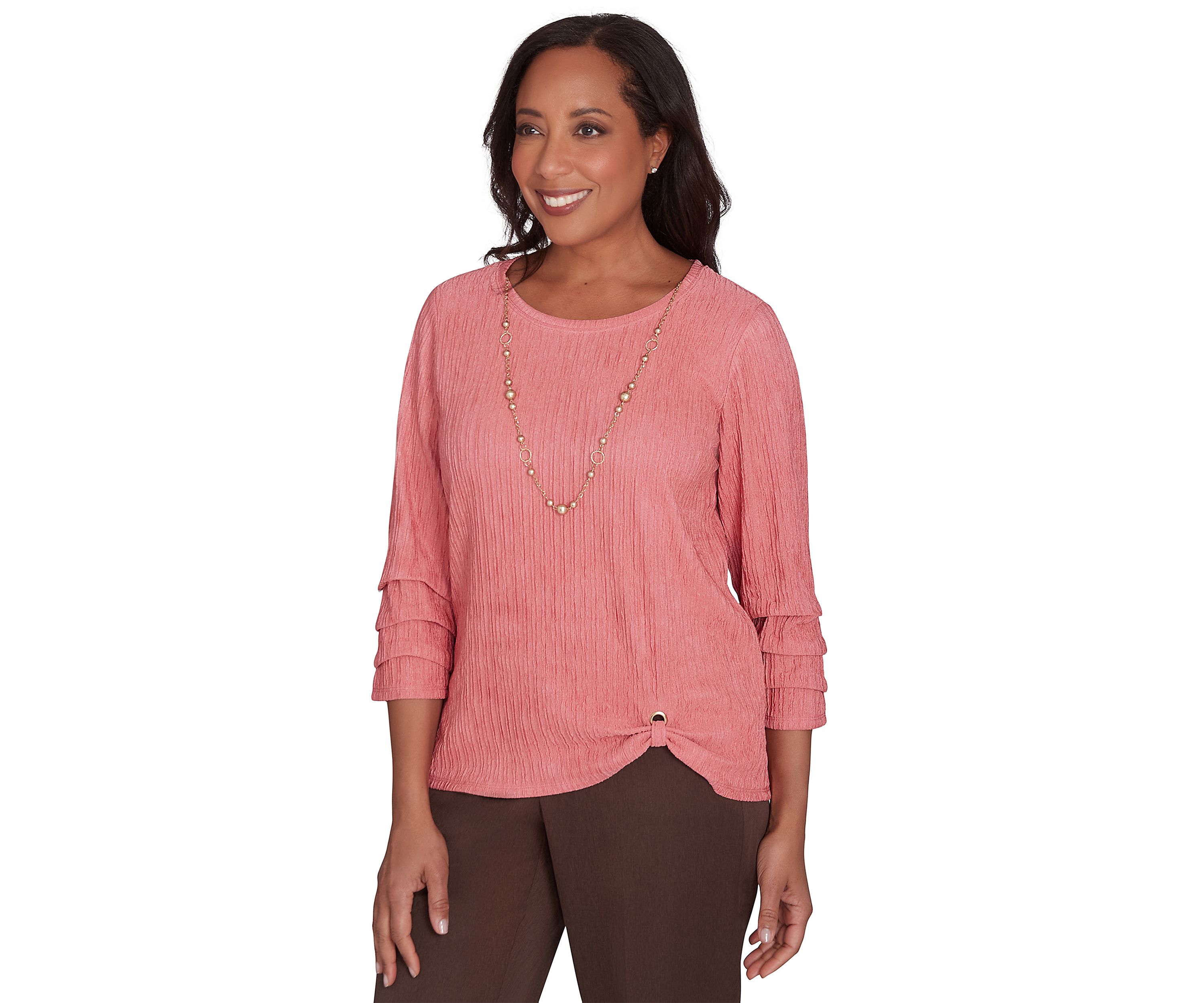 Petite Wine Country Solid Texture with Novelty Sleeve Top