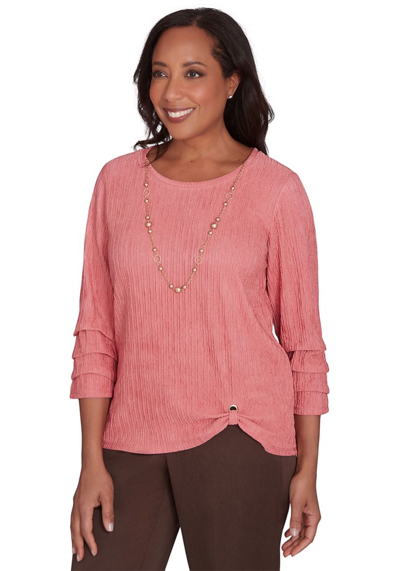 Petite Wine Country Solid Texture with Novelty Sleeve Top