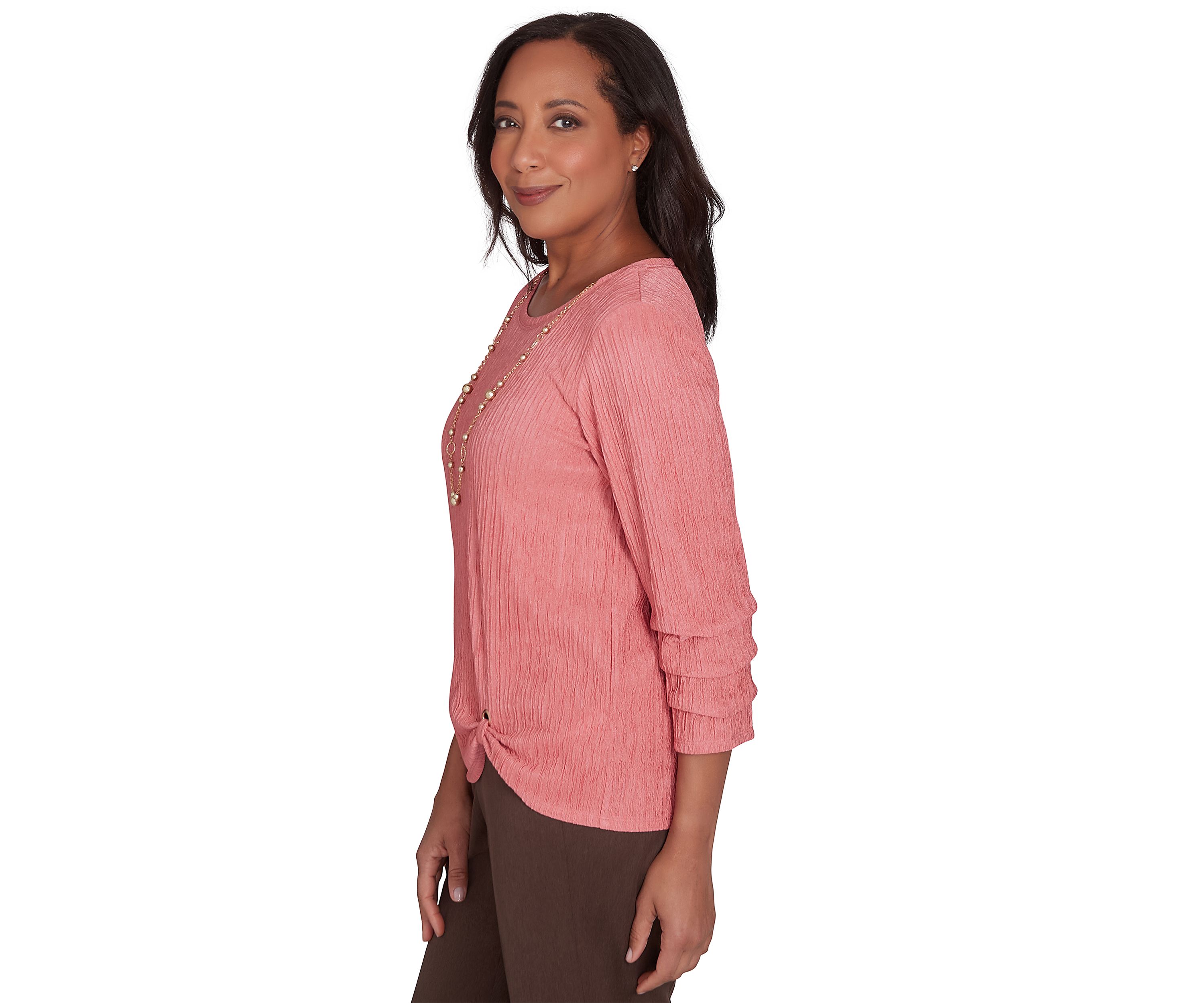 Petite Wine Country Solid Texture with Novelty Sleeve Top