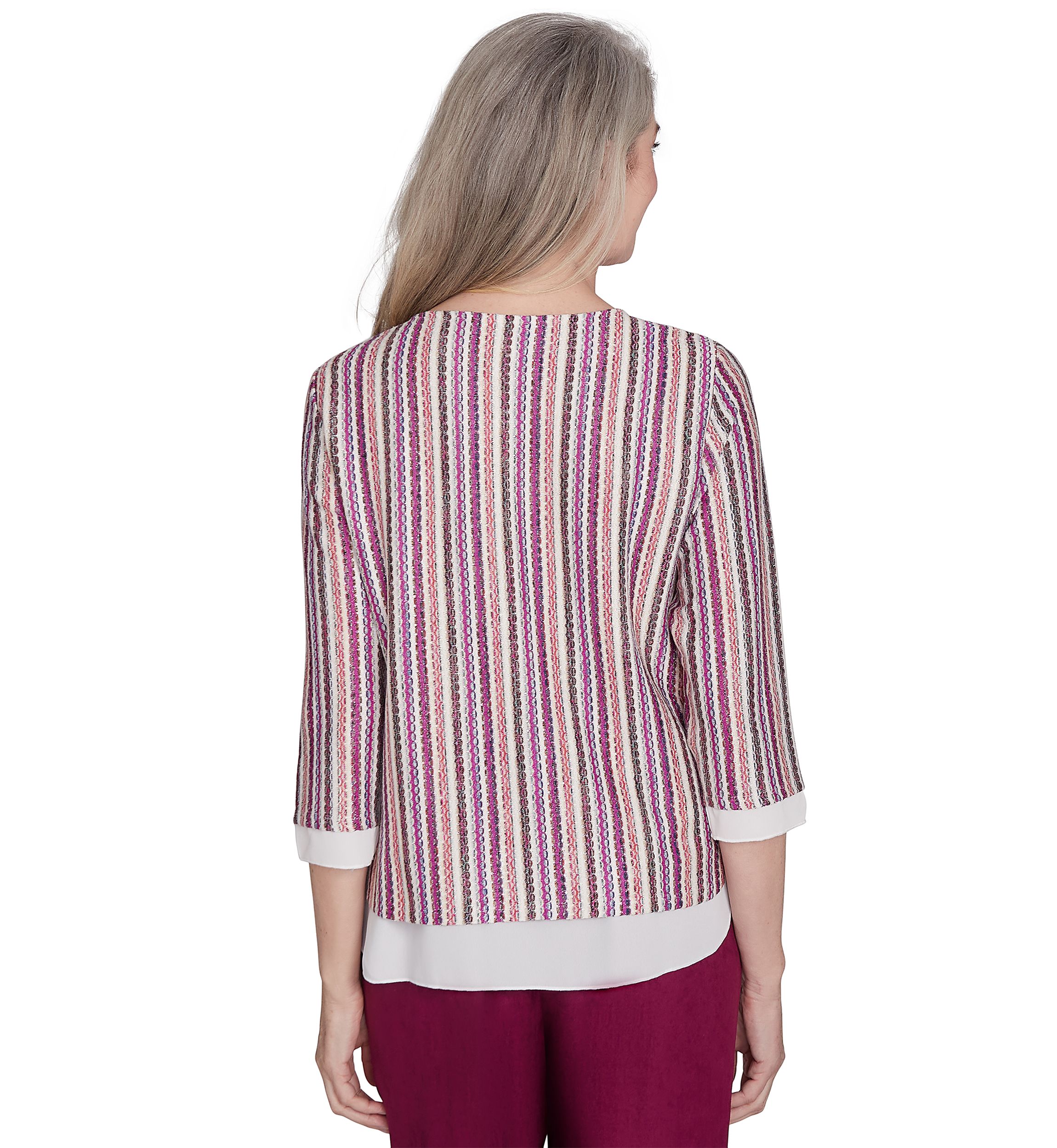 Petite Wine Country Stripe Metallic Texture with Woven Trim Top 