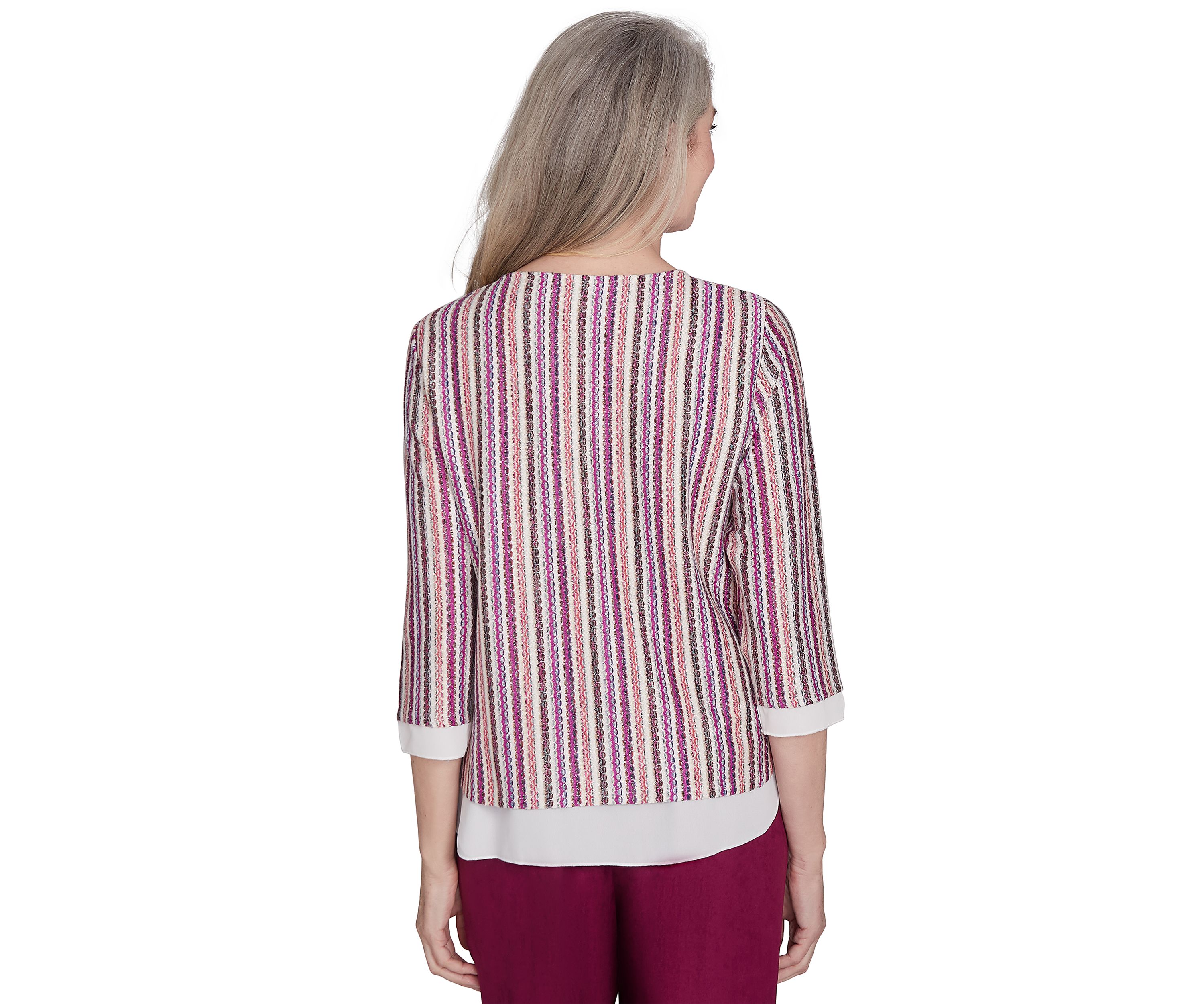 Petite Wine Country Stripe Metallic Texture with Woven Trim Top 