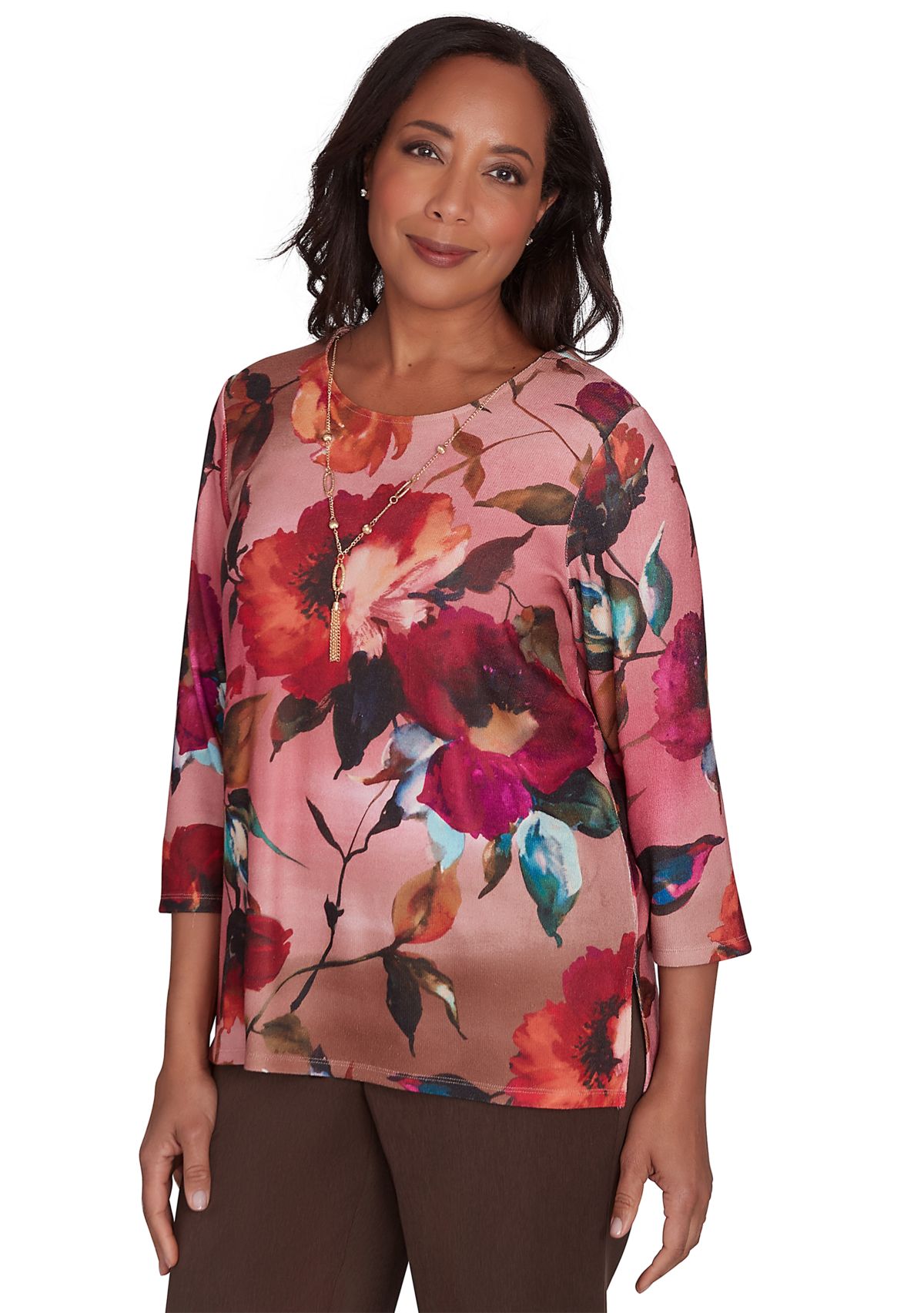 Petite Wine Country Dramatic Floral Top