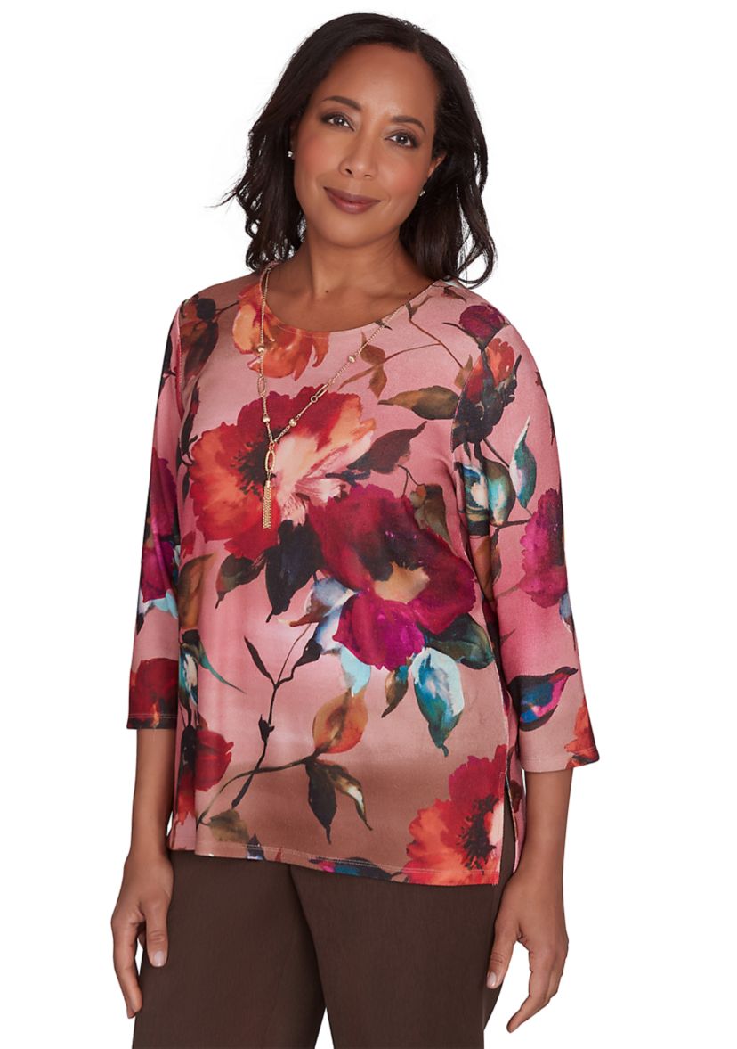Petite Wine Country Dramatic Floral Top