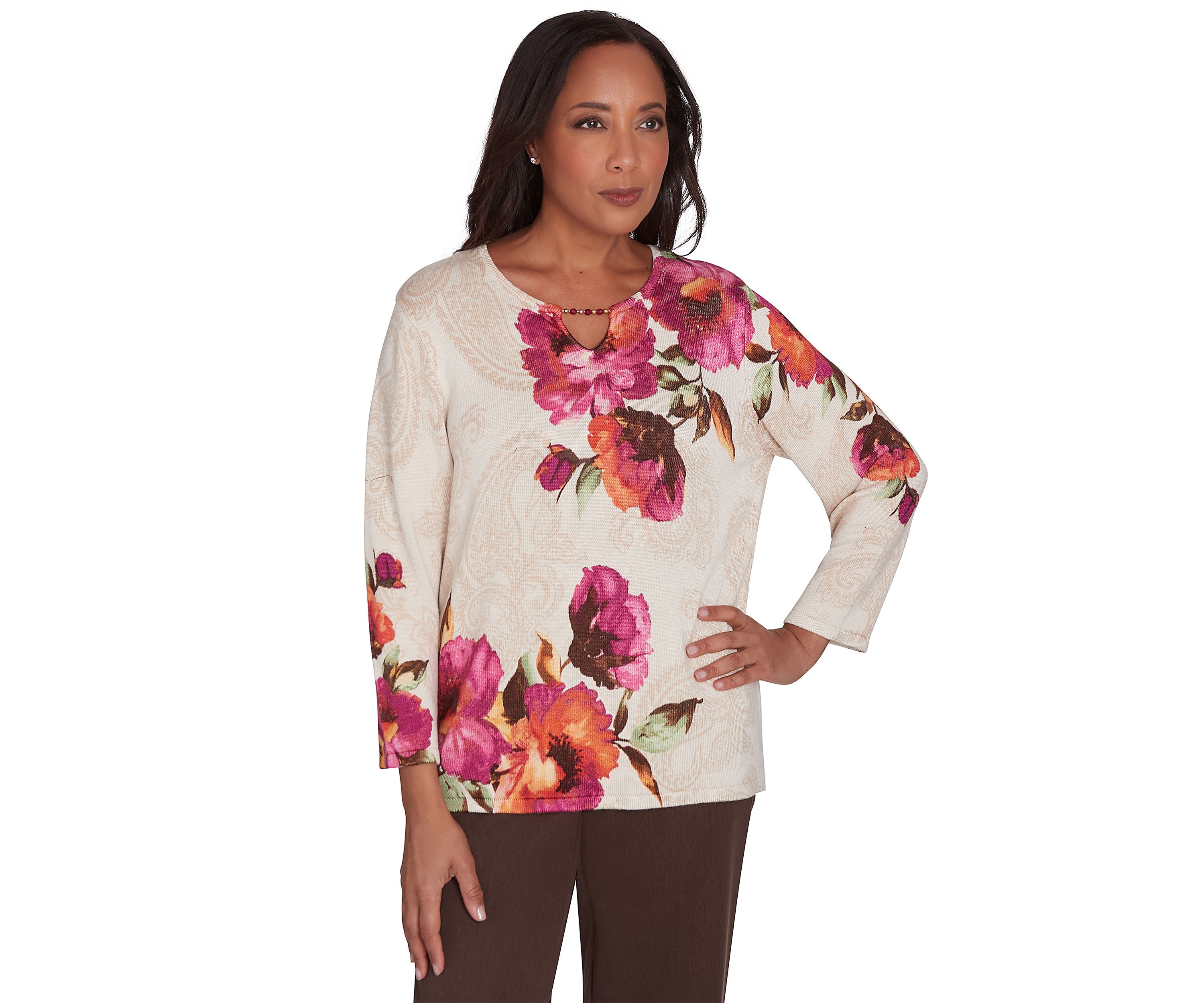 Petite Wine Country Watercolor Floral Top 