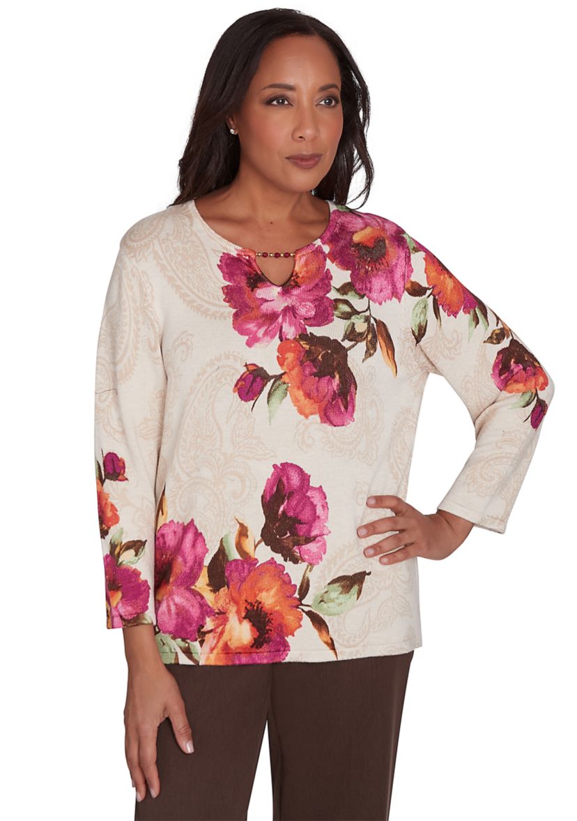 Petite Wine Country Watercolor Floral Top 