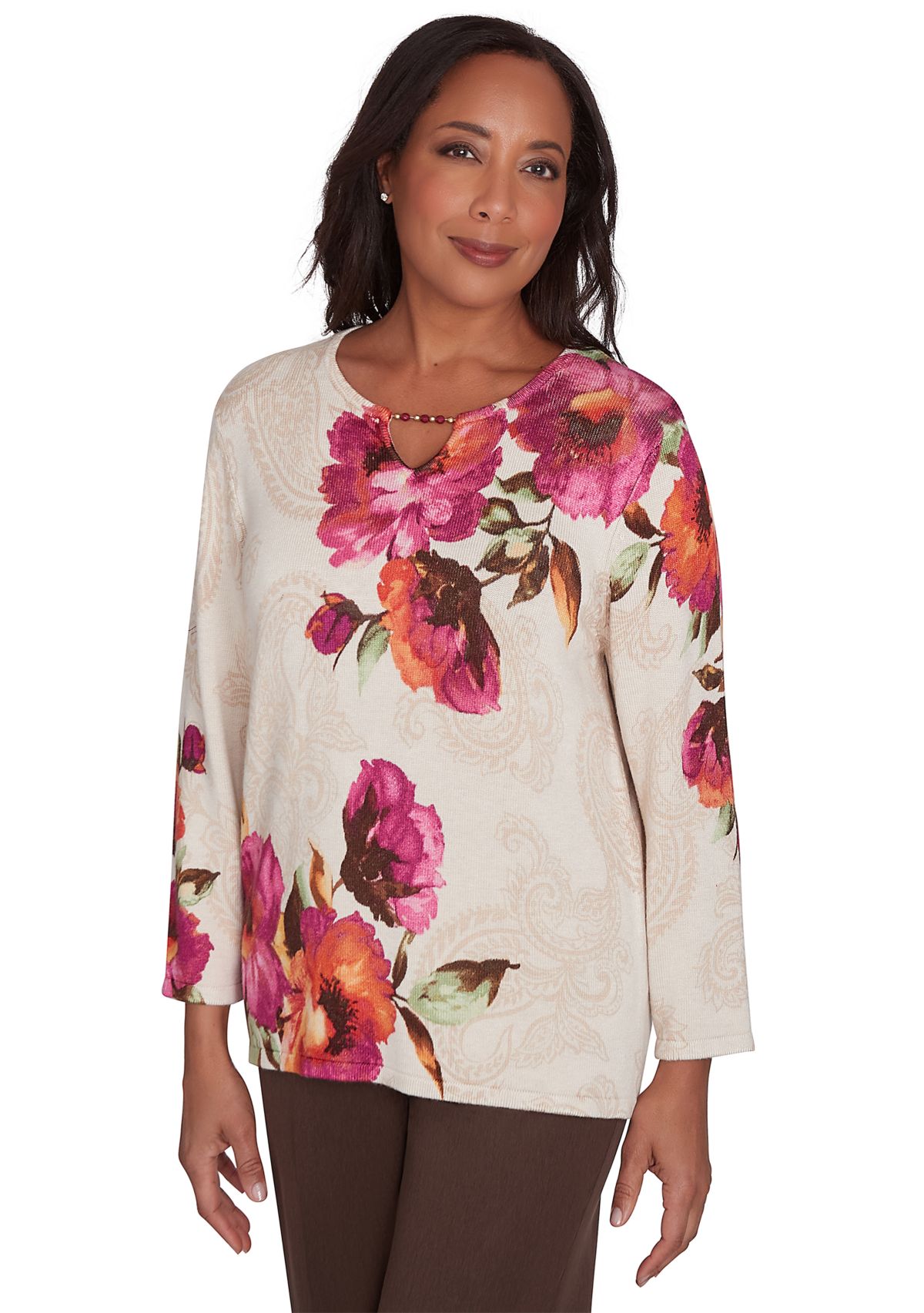 Petite Wine Country Watercolor Floral Top 