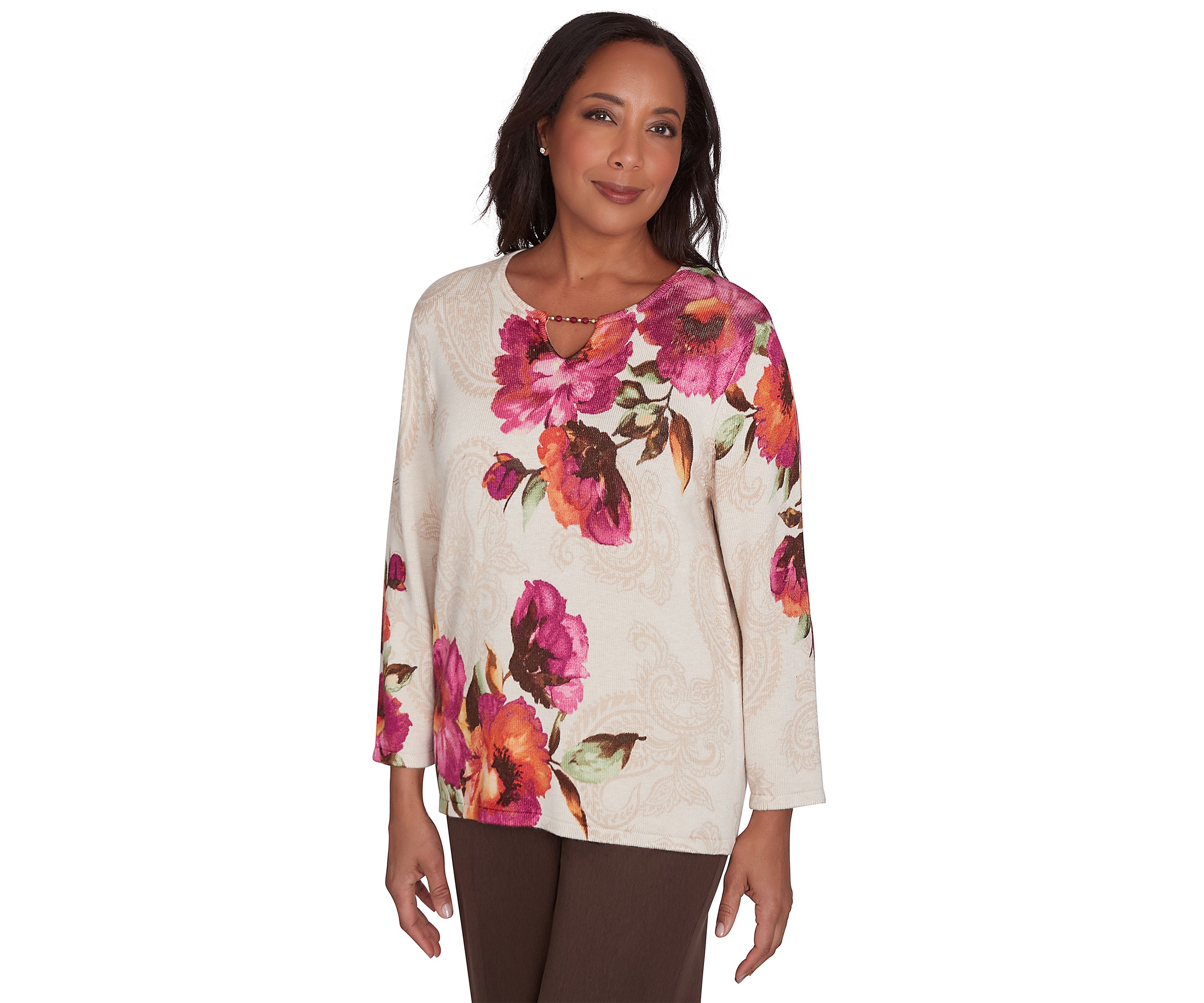 Petite Wine Country Watercolor Floral Top 