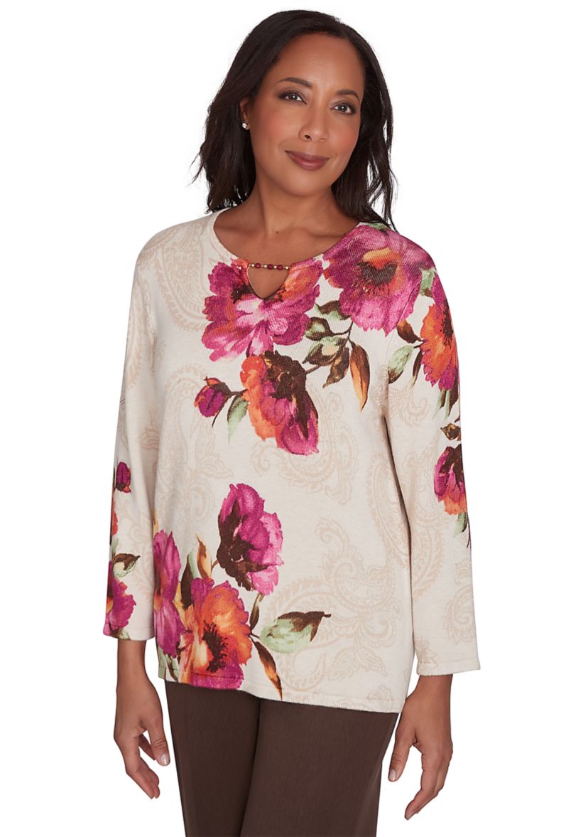 Petite Wine Country Watercolor Floral Top 