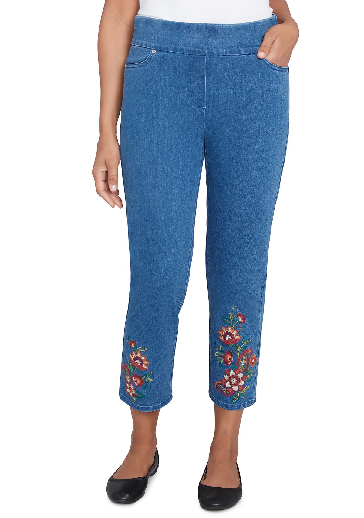 Womens Harvest Moon Paisley Floral Embroidered Ankle Pants