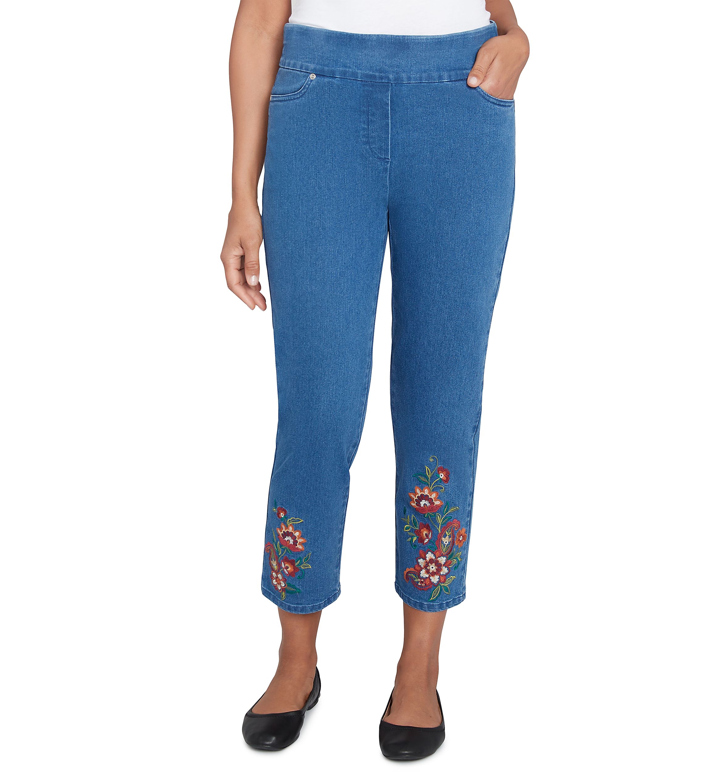 Womens Harvest Moon Paisley Floral Embroidered Ankle Pants