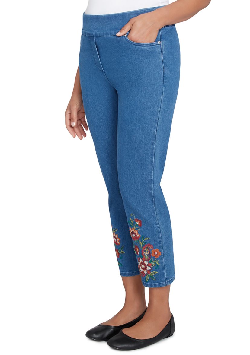 Womens Harvest Moon Paisley Floral Embroidered Ankle Pants