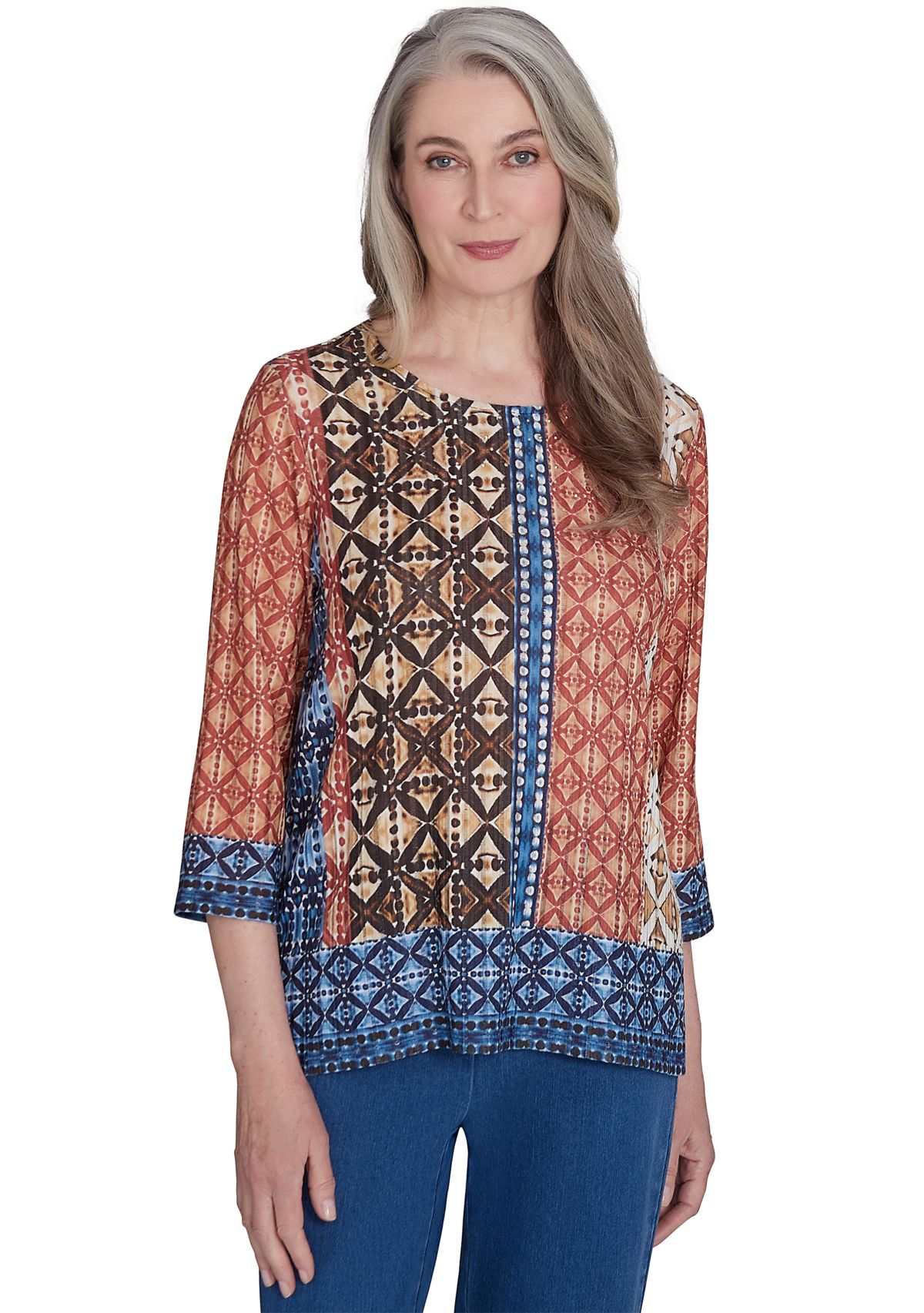 Womens Harvest Moon Batik Texture Border Top