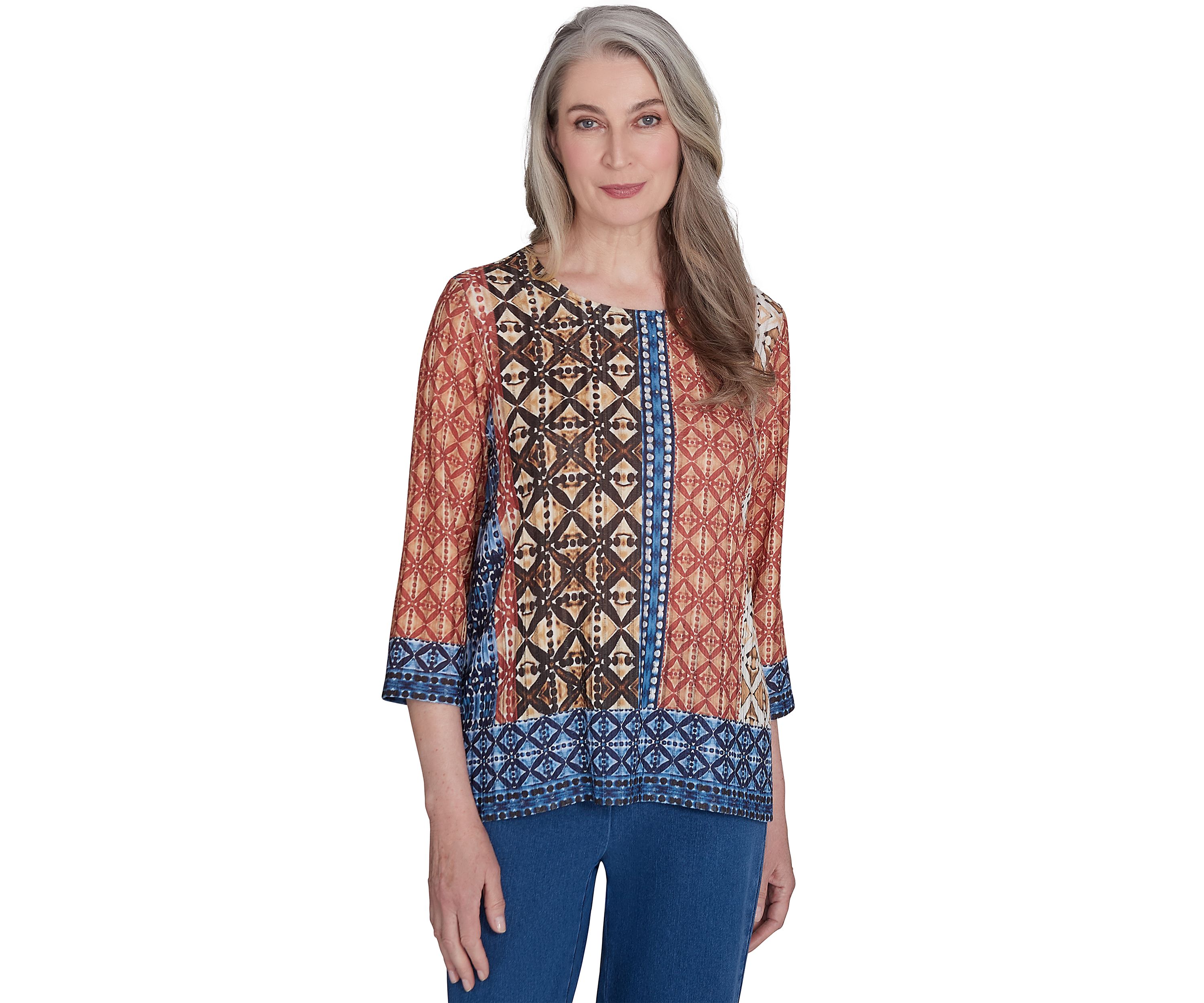 Womens Harvest Moon Batik Texture Border Top