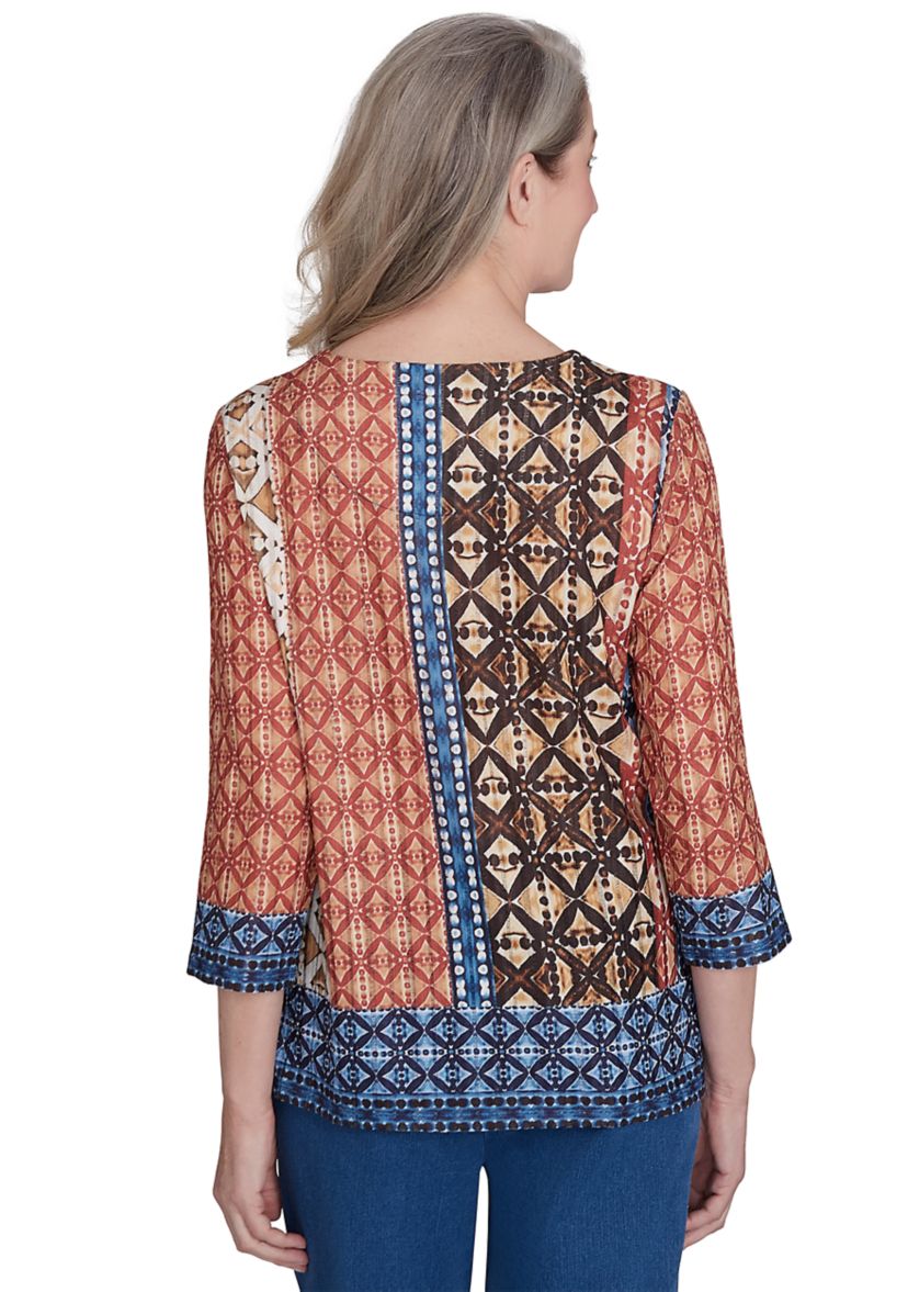 Womens Harvest Moon Batik Texture Border Top
