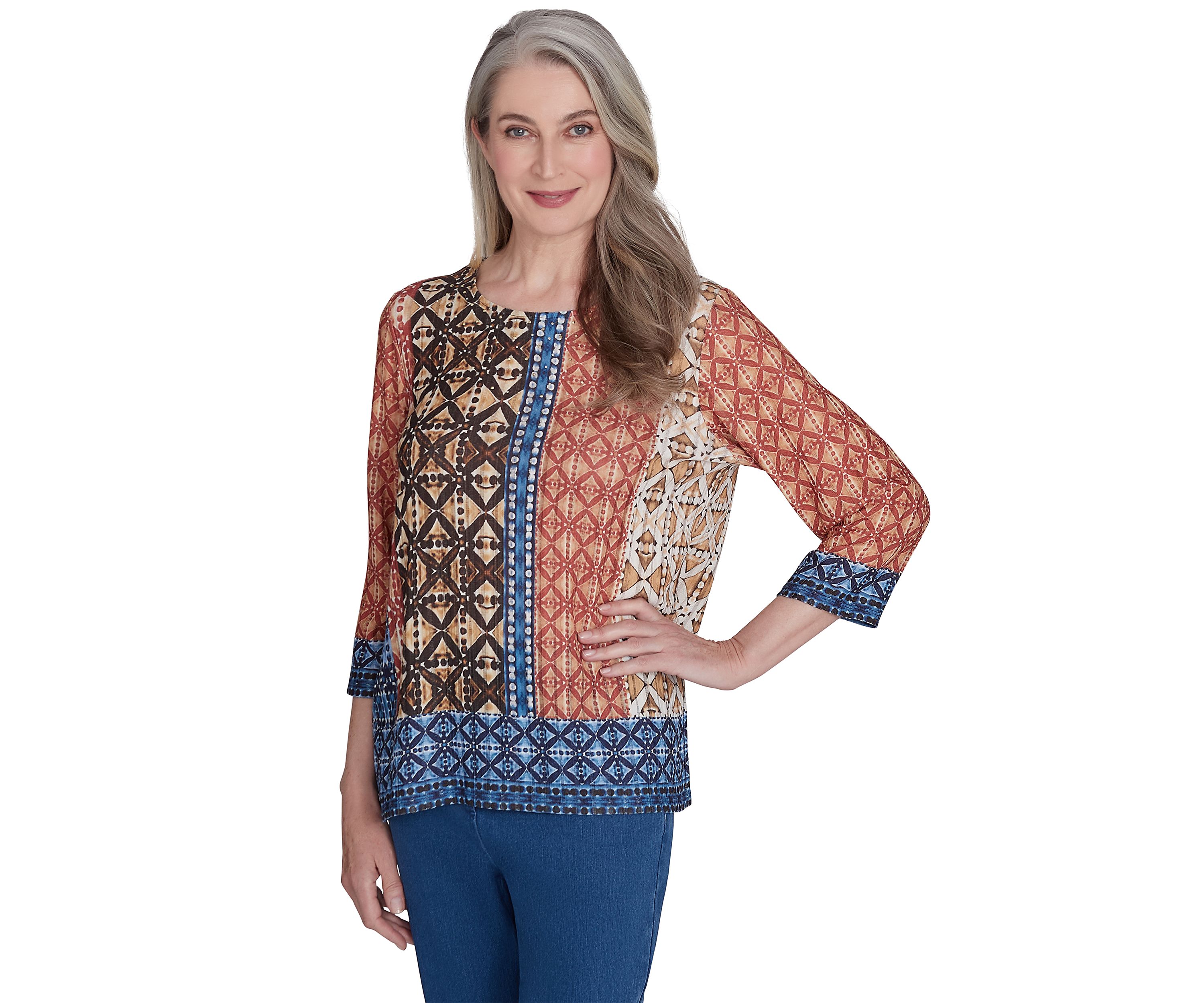 Womens Harvest Moon Batik Texture Border Top