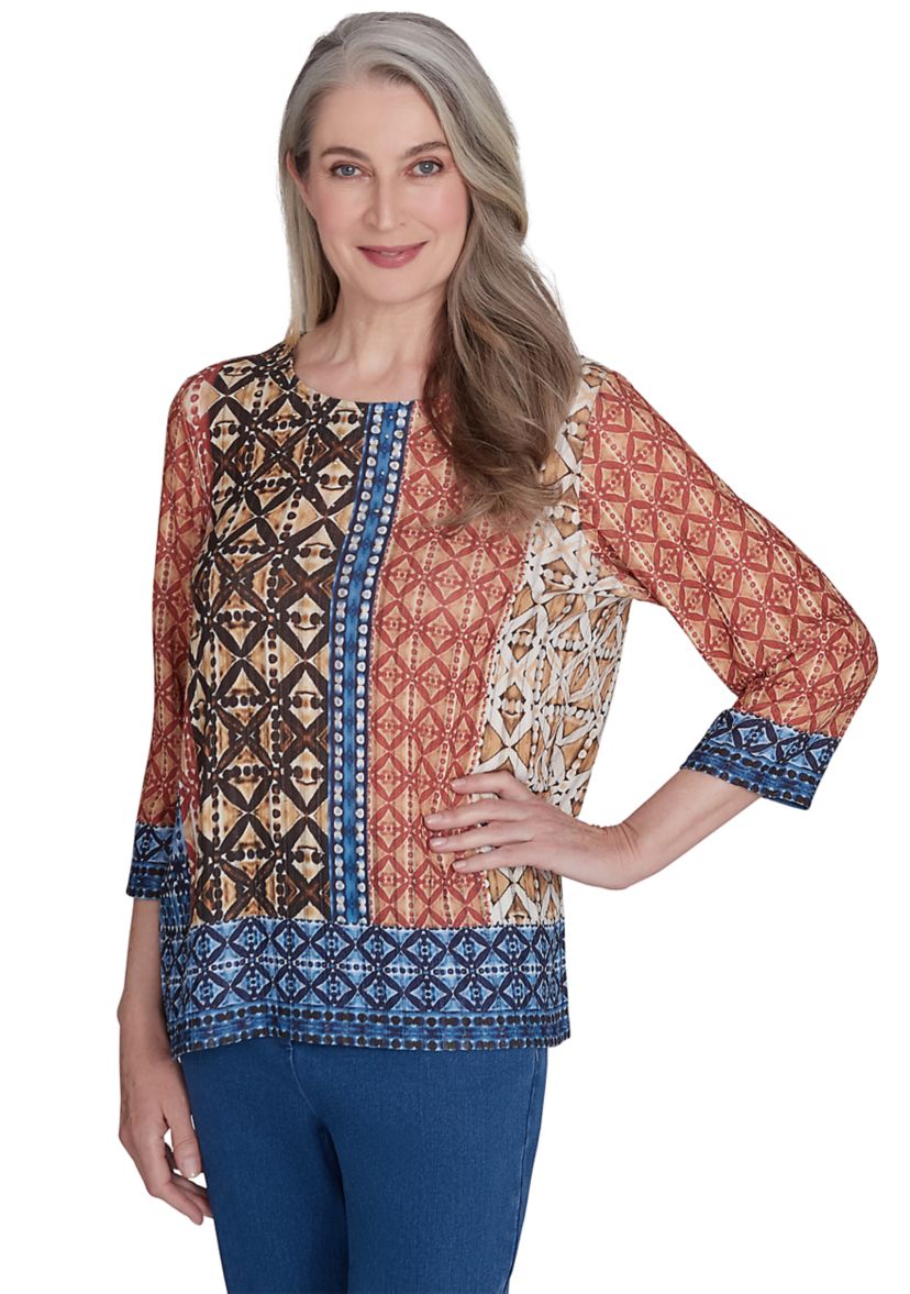 Womens Harvest Moon Batik Texture Border Top