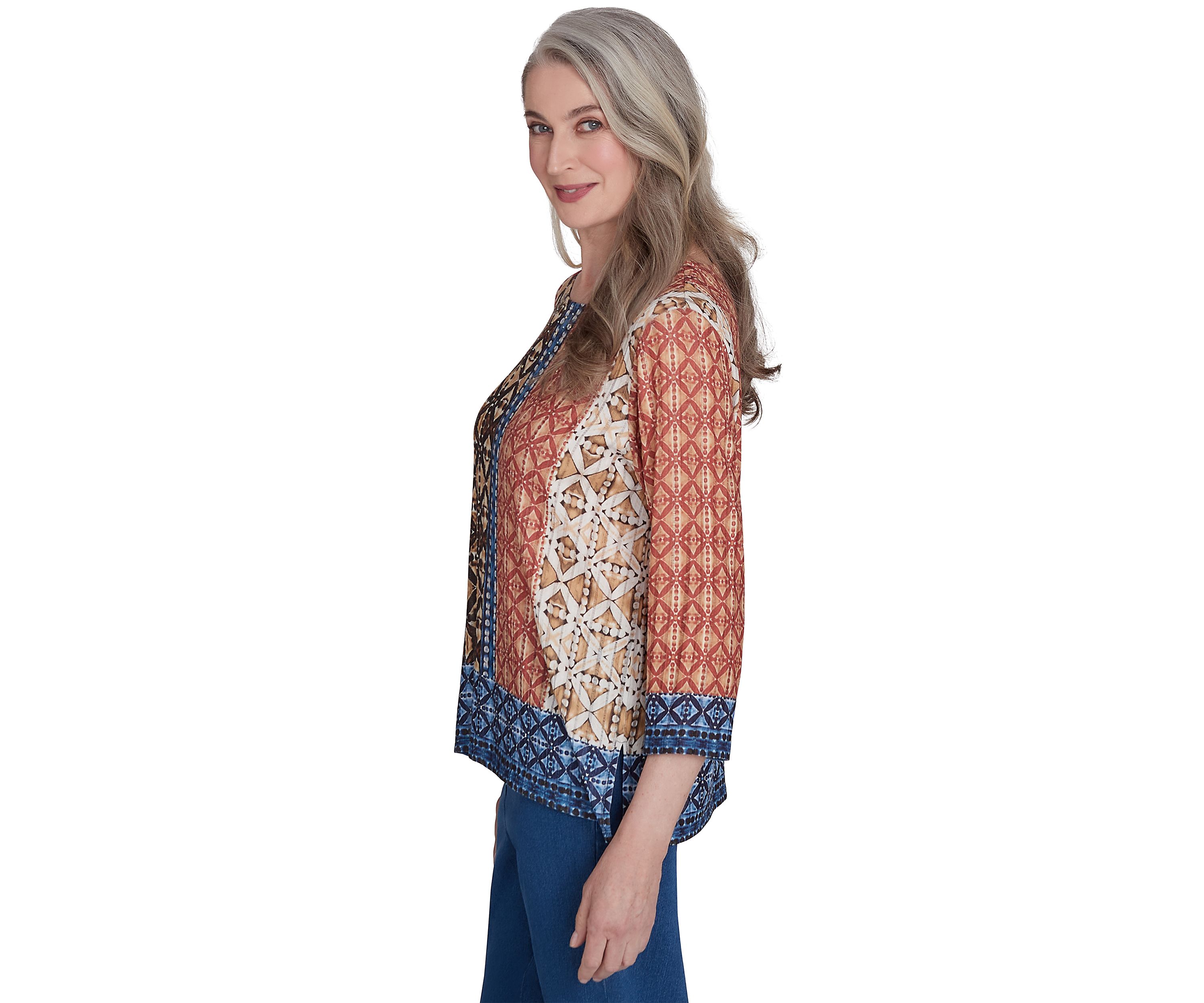 Womens Harvest Moon Batik Texture Border Top