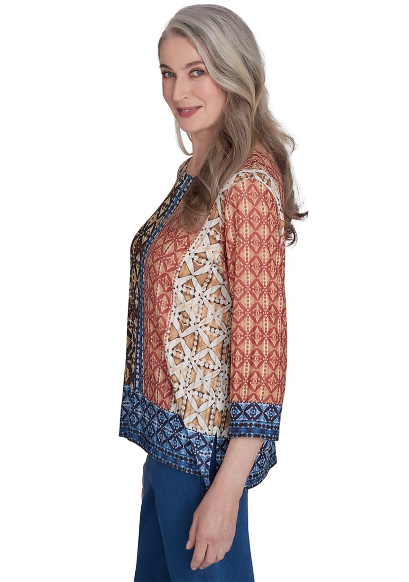 Womens Harvest Moon Batik Texture Border Top