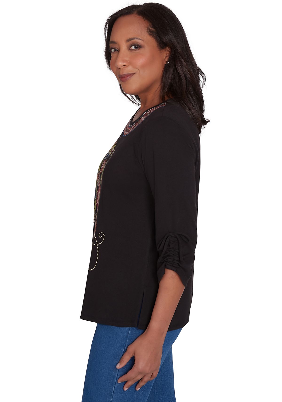 Womens Harvest Moon Paisley Floral Diagonal Embroidery Top