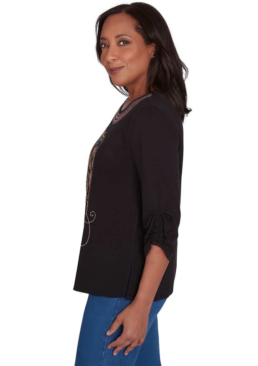 Womens Harvest Moon Paisley Floral Diagonal Embroidery Top