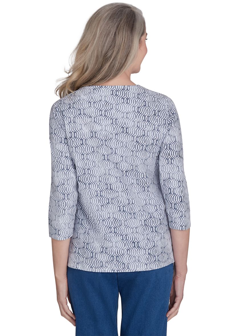 Womens Harvest Moon Texture Print with Paisley Floral Embroidery Top