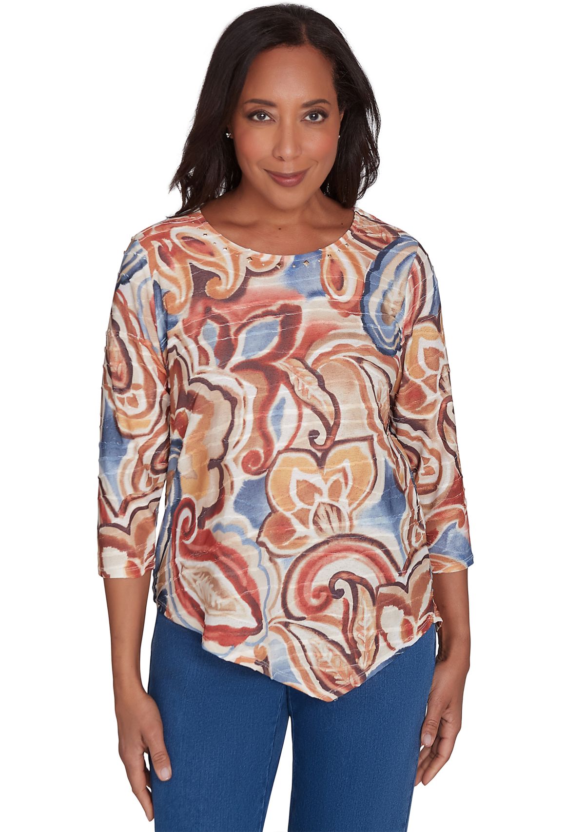 Womens Harvest Moon Watercolor Texture Paisley Top 