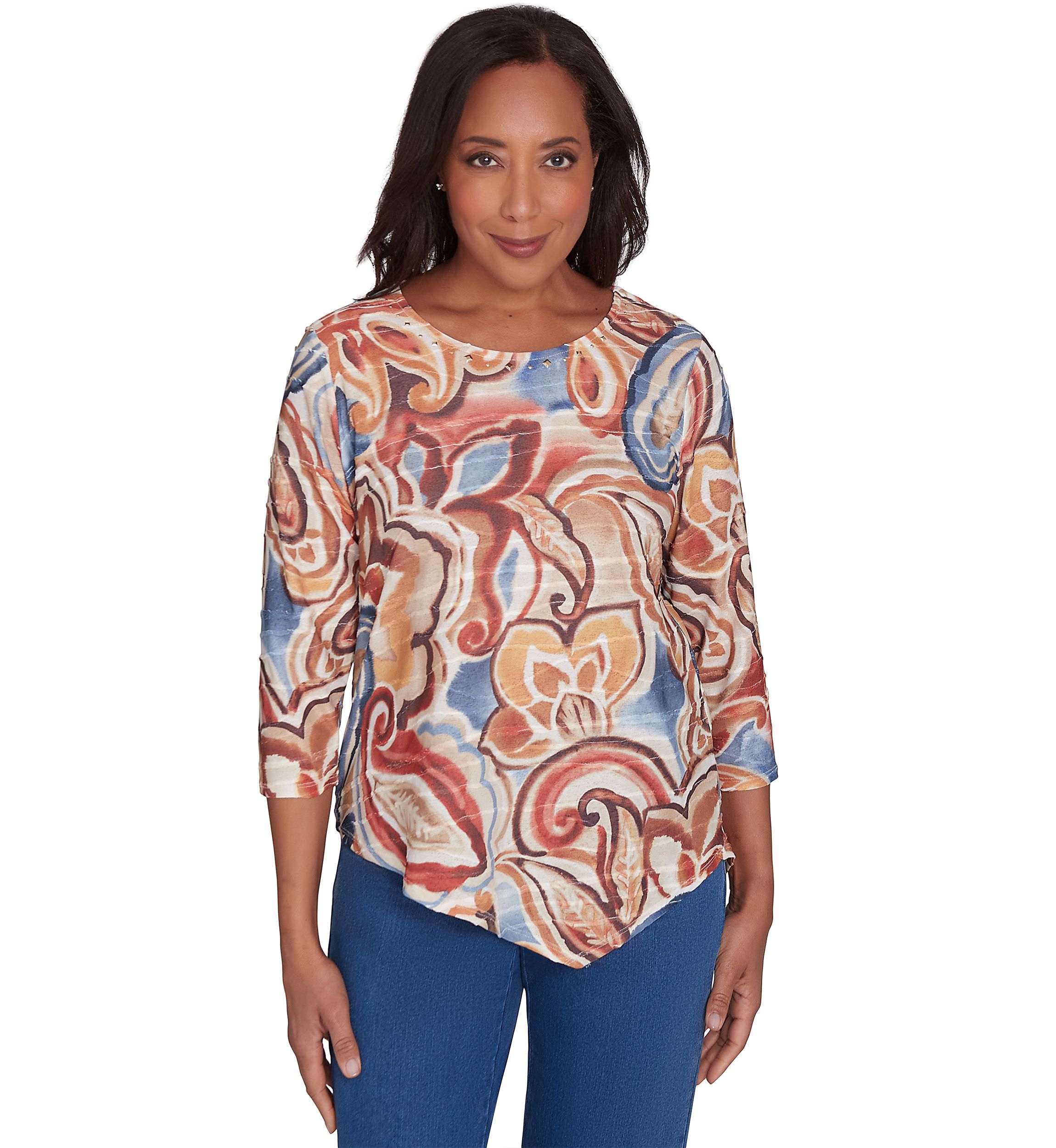 Womens Harvest Moon Watercolor Texture Paisley Top 