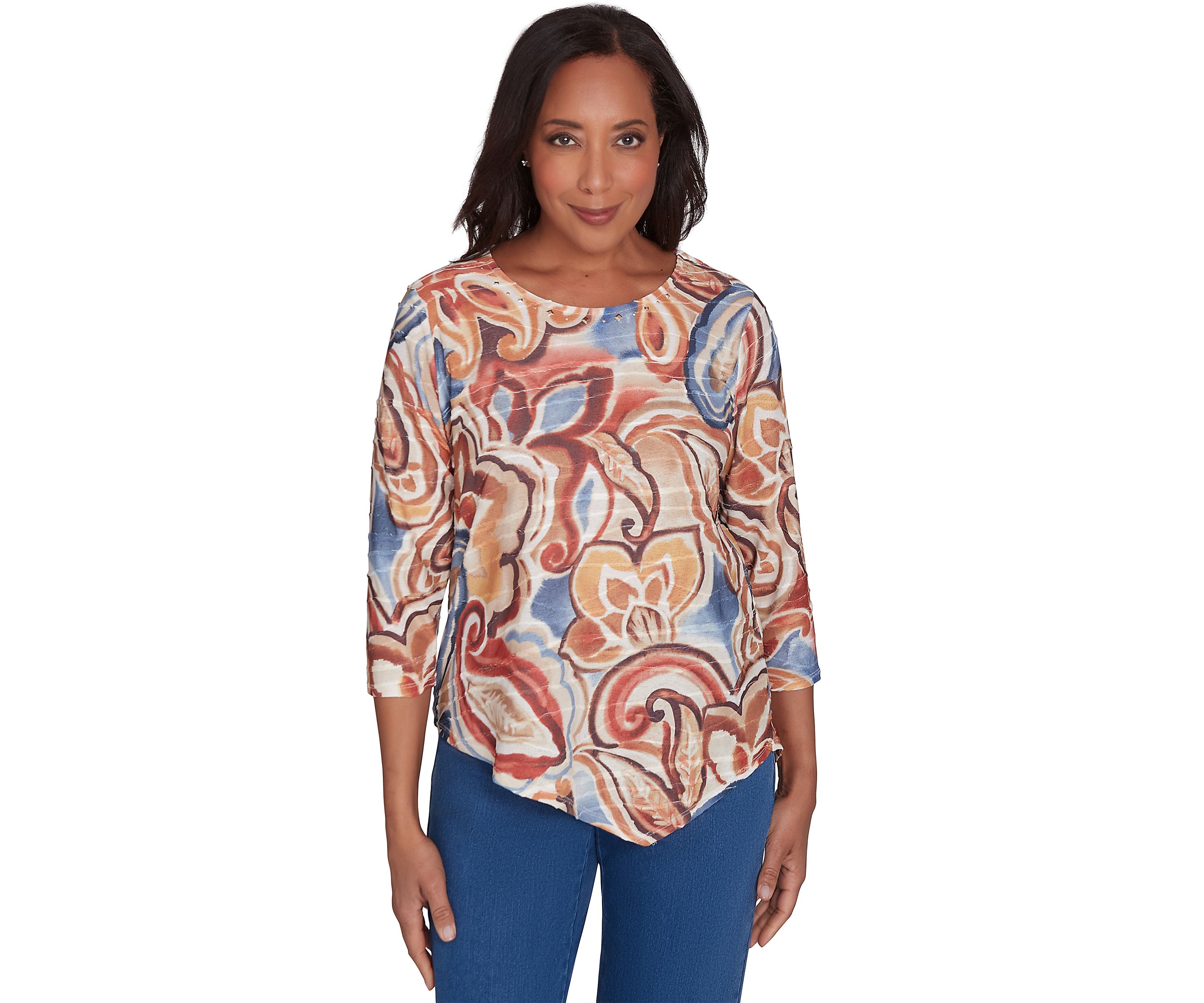 Womens Harvest Moon Watercolor Texture Paisley Top 