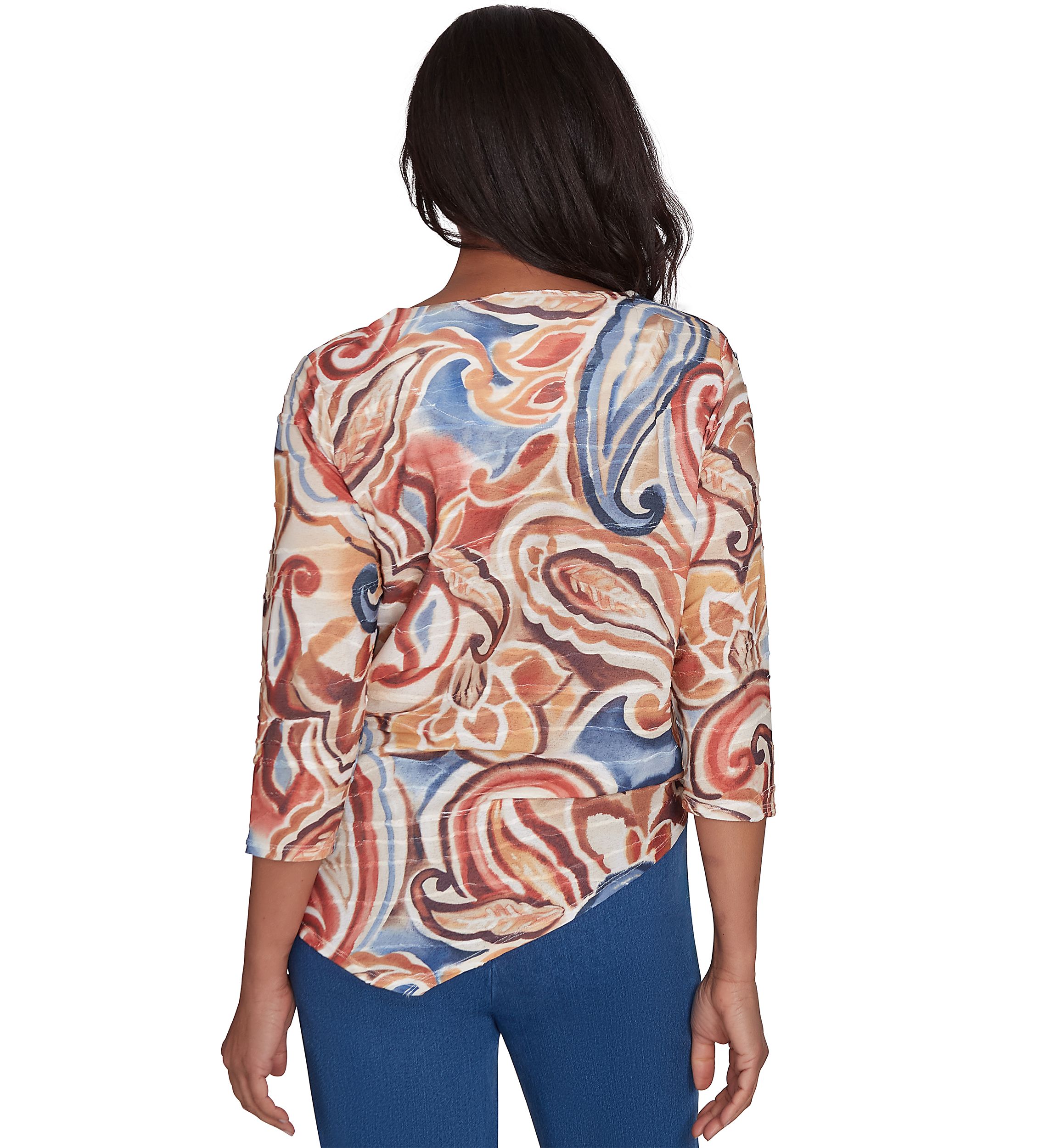 Womens Harvest Moon Watercolor Texture Paisley Top 