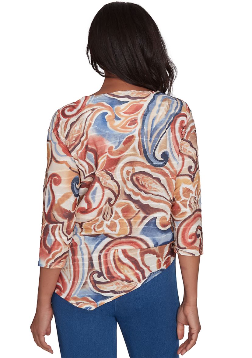 Womens Harvest Moon Watercolor Texture Paisley Top 