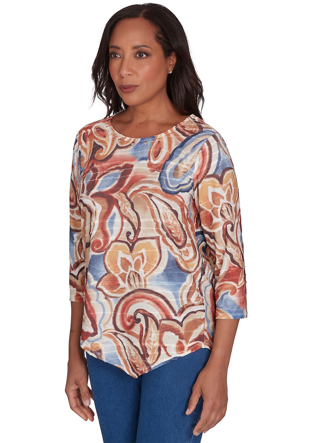 Womens Harvest Moon Watercolor Texture Paisley Top 
