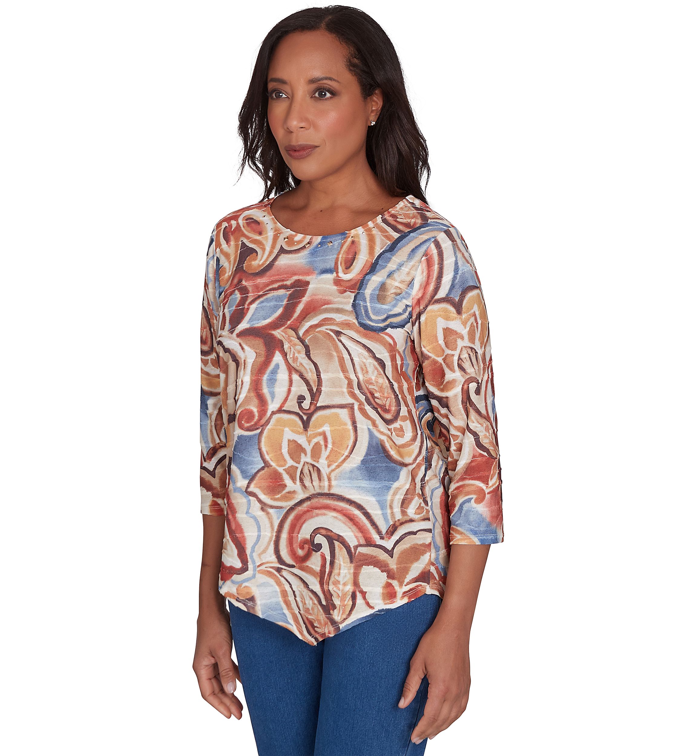 Womens Harvest Moon Watercolor Texture Paisley Top 