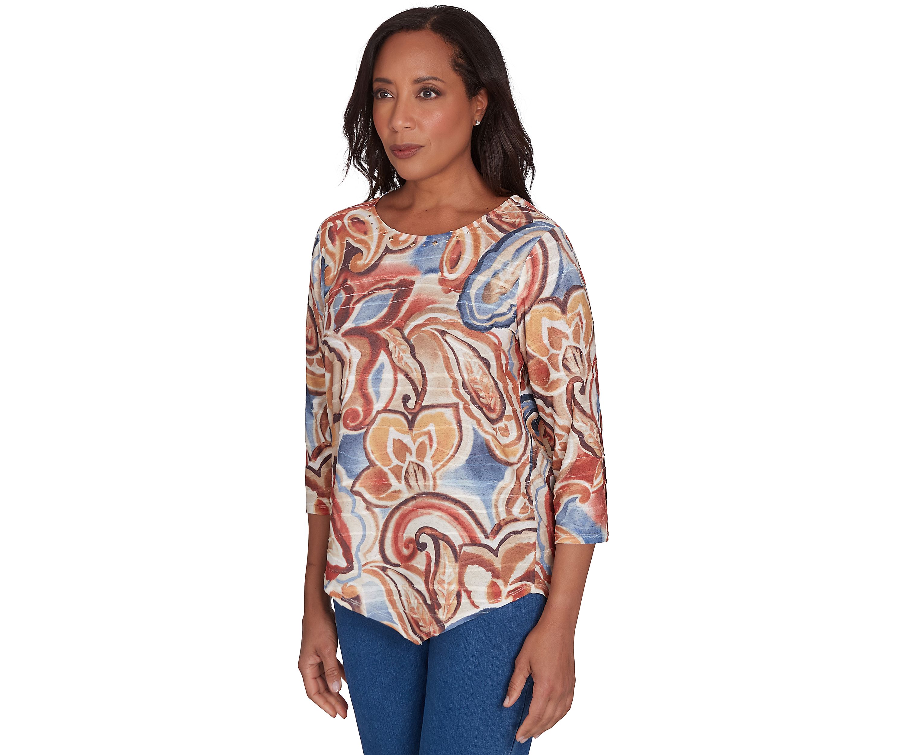 Womens Harvest Moon Watercolor Texture Paisley Top 