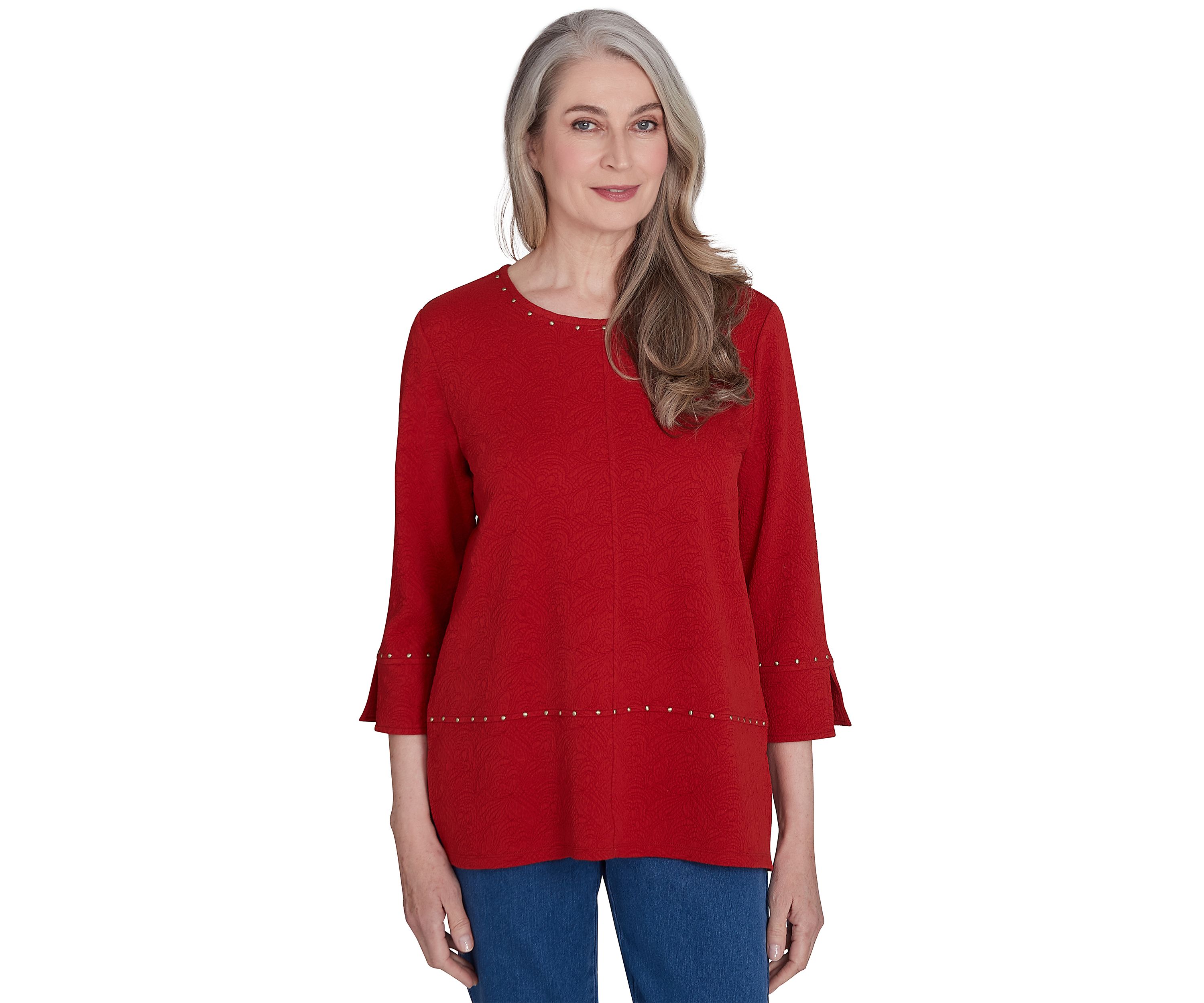 Womens Harvest Moon Spliced Solid Texture Top with Heat Set