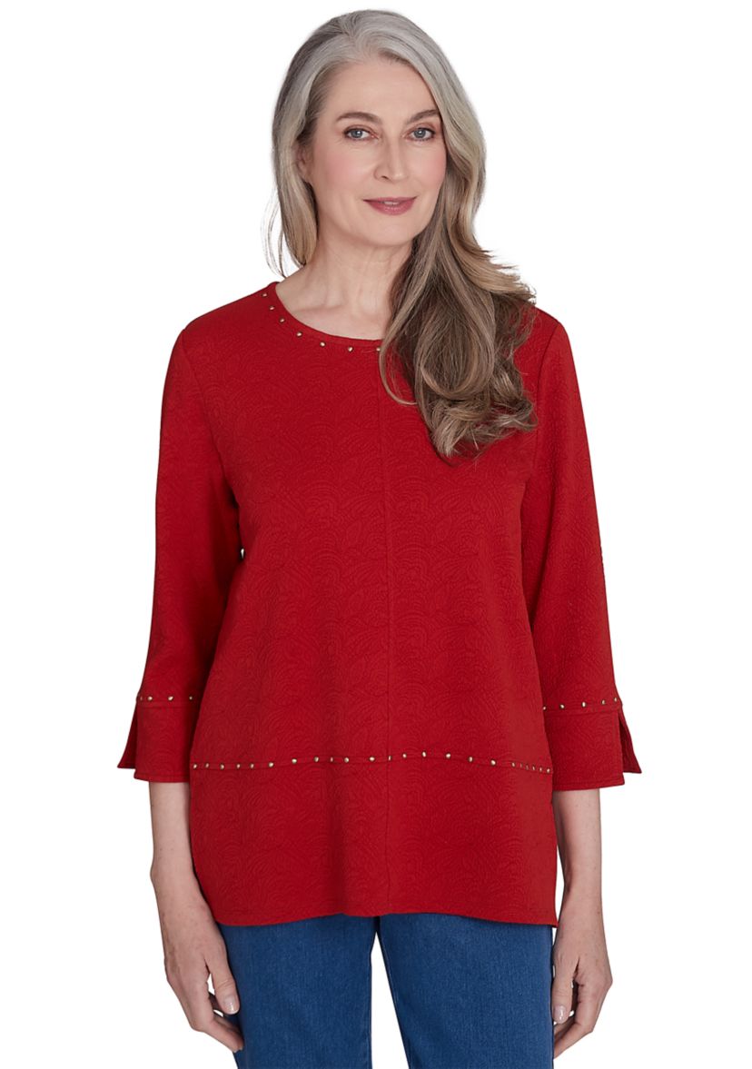 Womens Harvest Moon Spliced Solid Texture Top with Heat Set