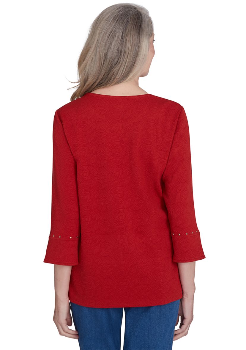 Womens Harvest Moon Spliced Solid Texture Top with Heat Set