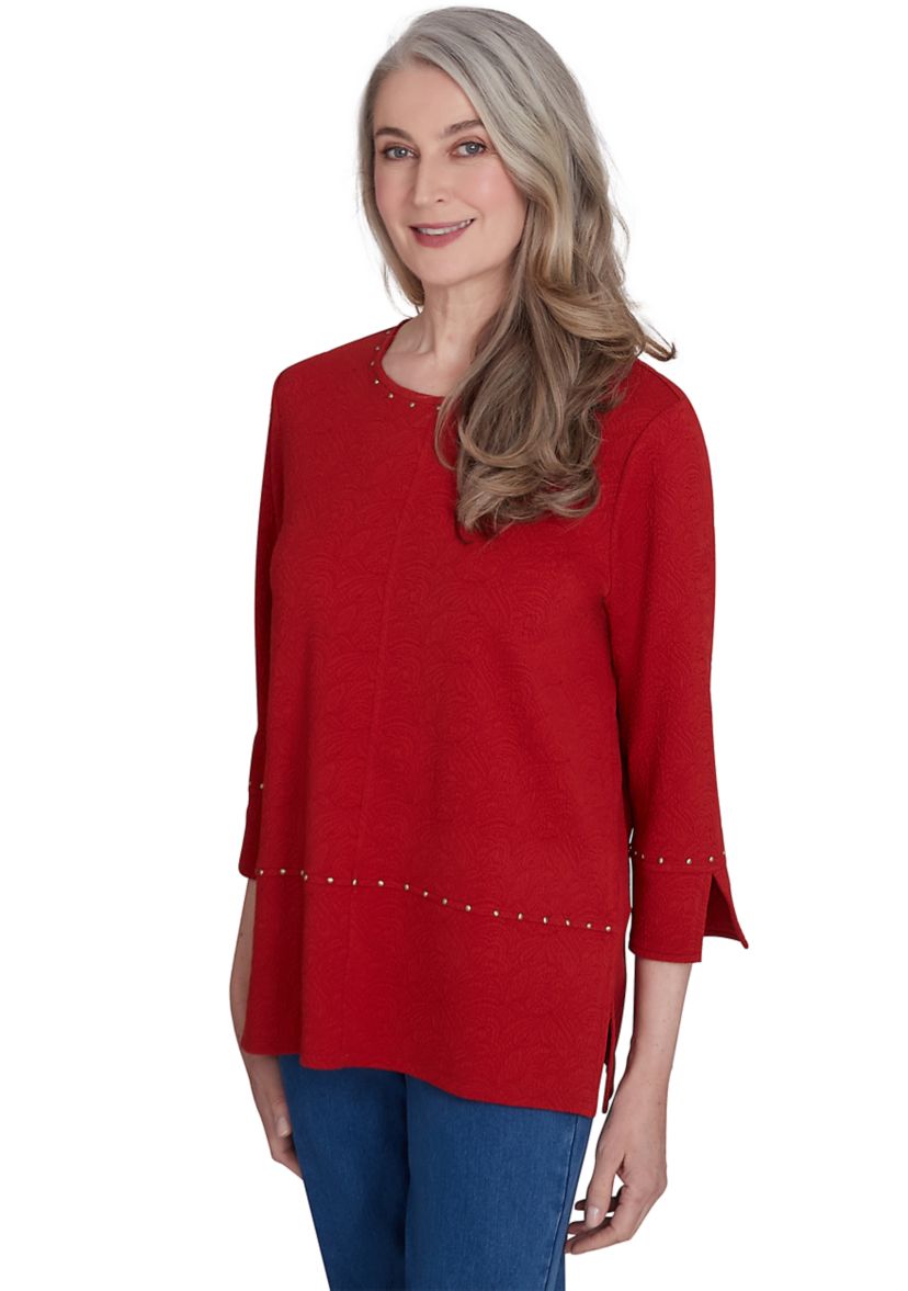 Womens Harvest Moon Spliced Solid Texture Top with Heat Set